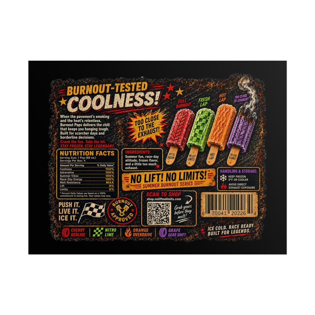 Rolled Poster — Retro 'Burnout-Tested Coolness' Popsicle Label Art