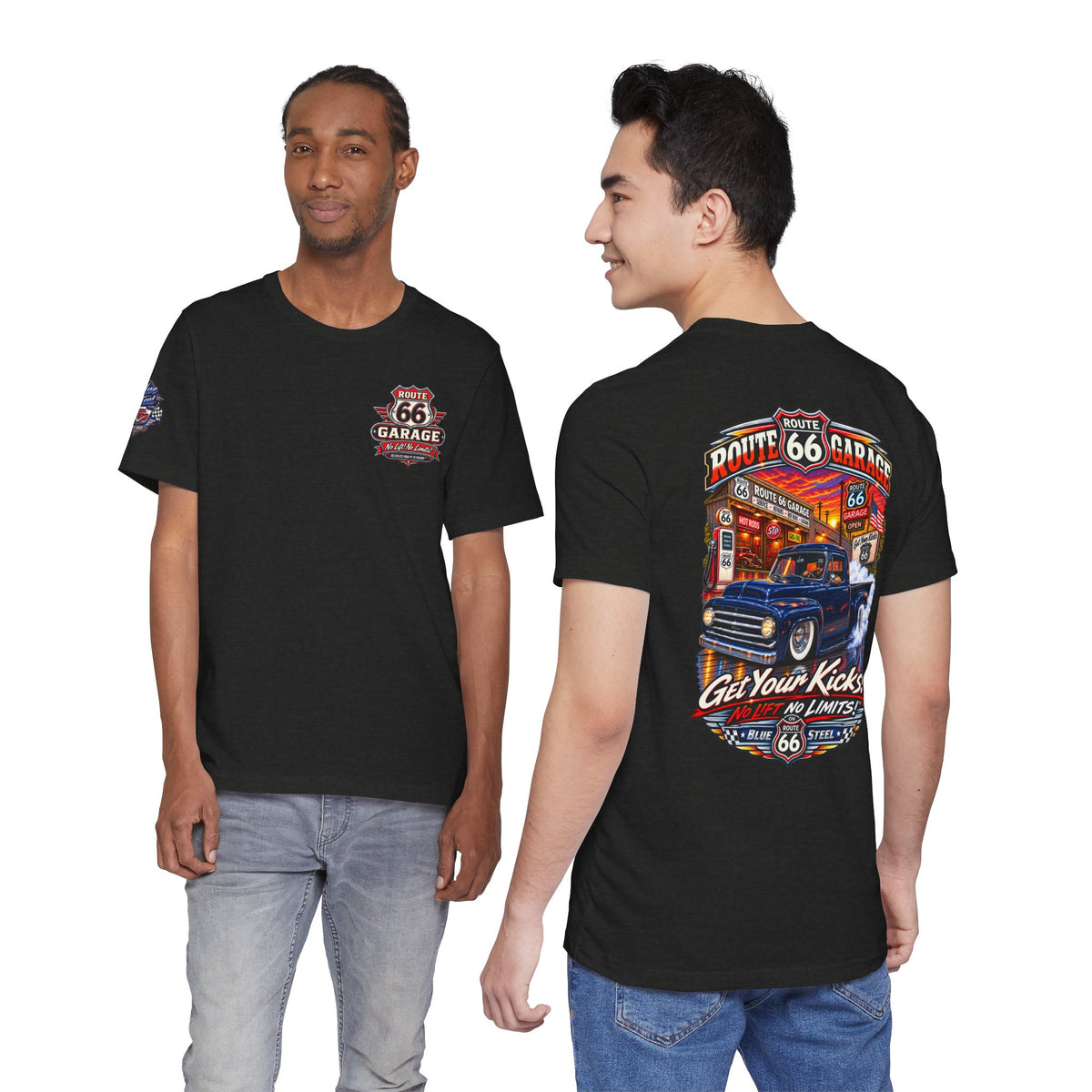 Vintage Pickup Truck T-Shirt – Blue Steel Classic Truck Graphic Tee | Route 66 Garage