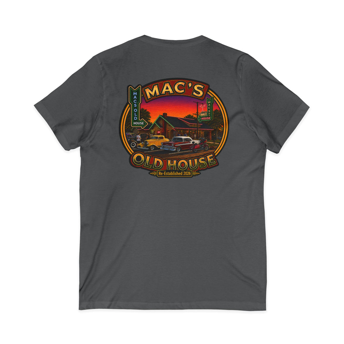 Mac’s Old House Re-Established 2026  V-Neck Tee