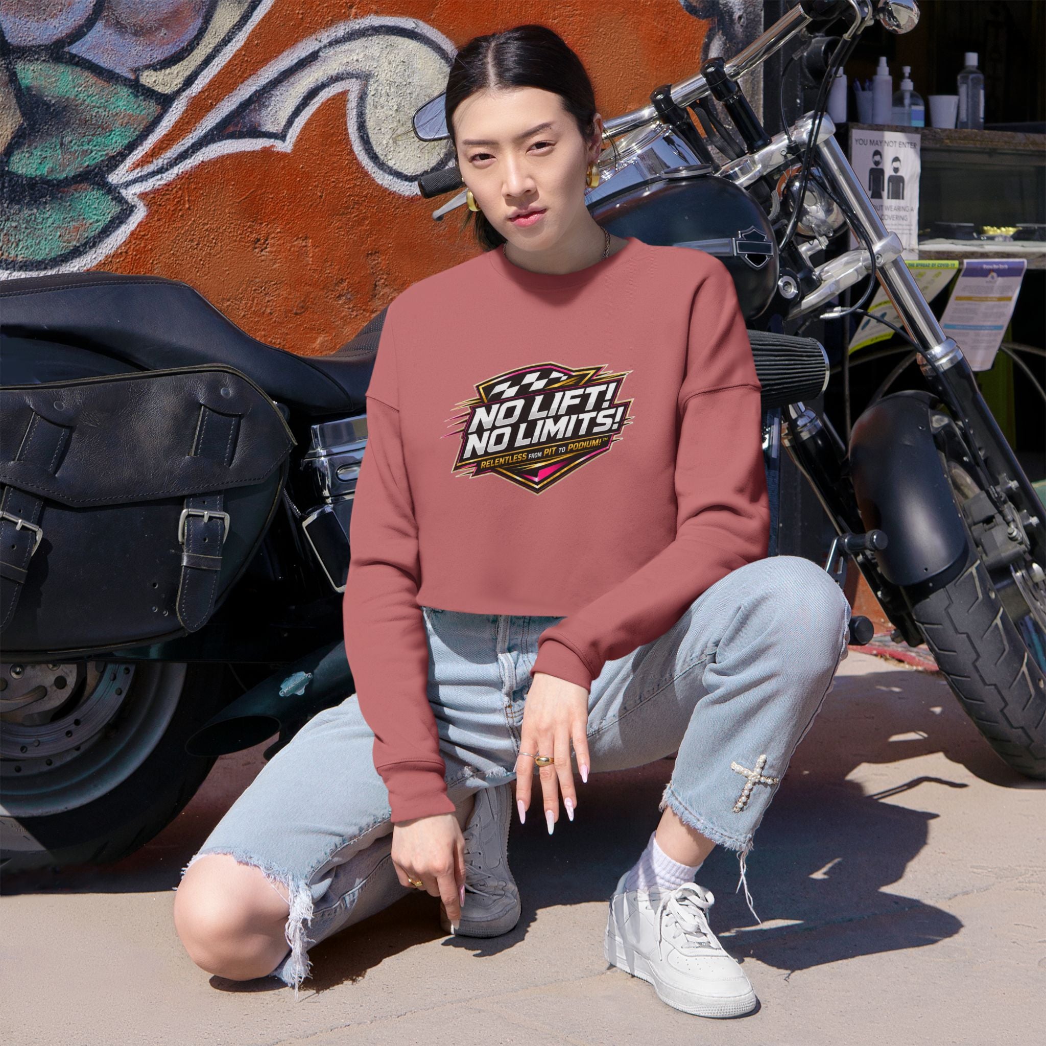 Cropped Sweatshirt — "No Lift! No Limits!" Motivational Fitness Crop