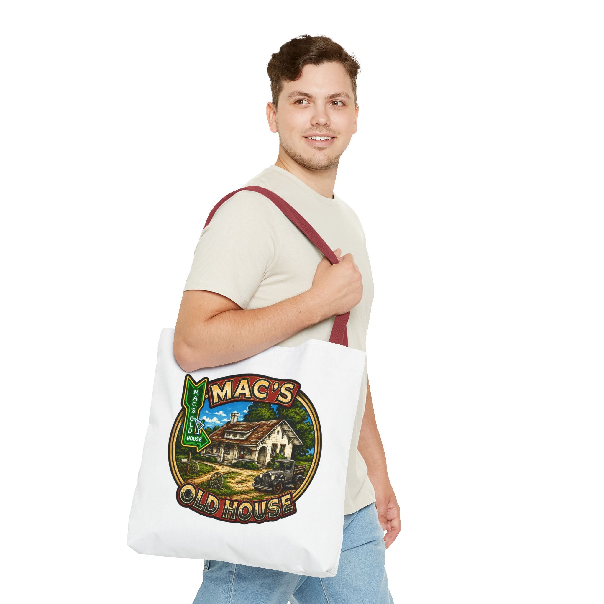 Mac's Old House Tote Bag — Vintage Route 66 Retro Diner Beach Town Carryall