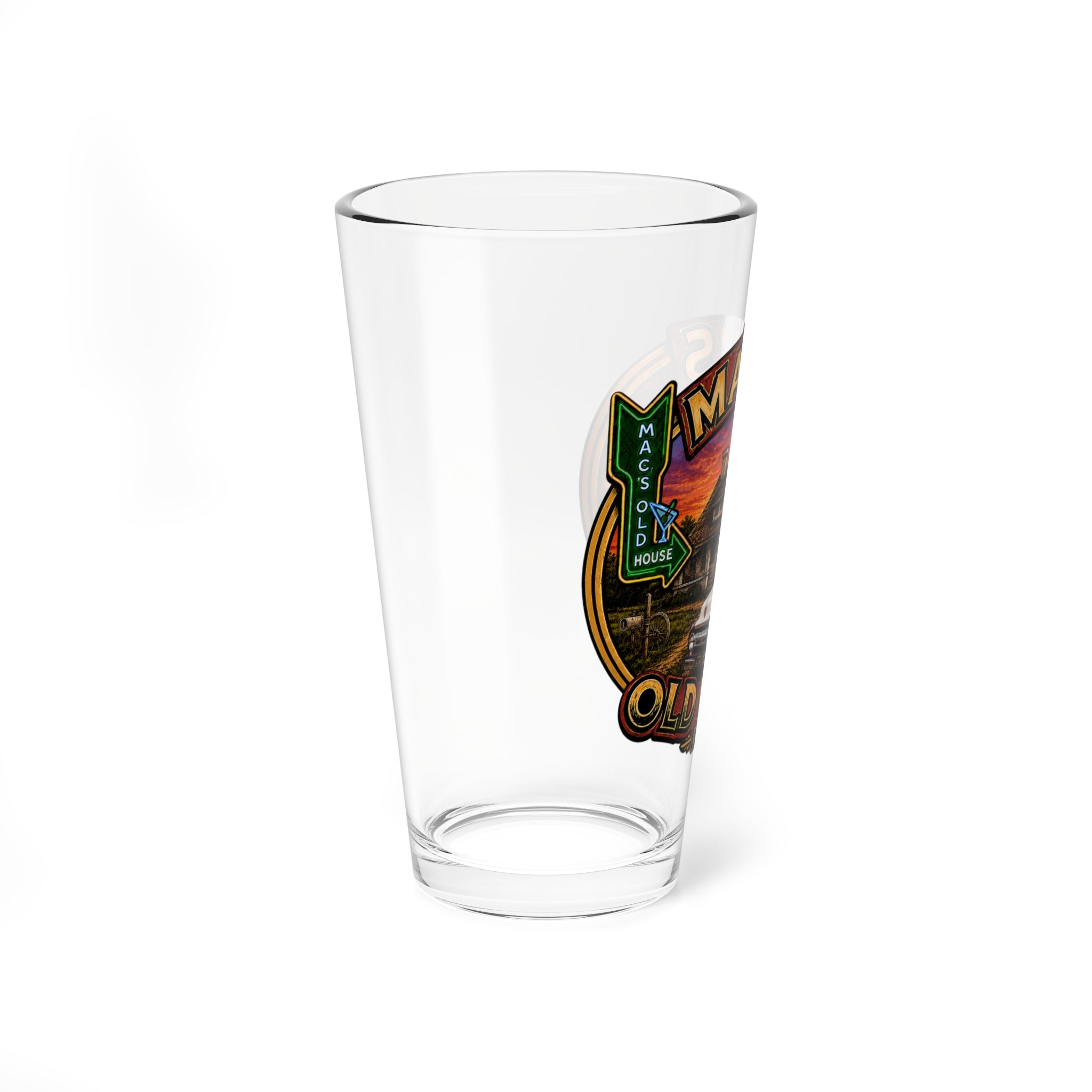 Mixing Glass - Mac’s Old House 16oz Pint Glass with Retro House