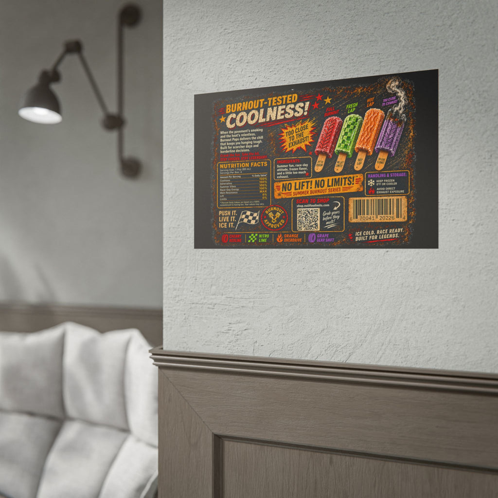 Rolled Poster — Retro 'Burnout-Tested Coolness' Popsicle Label Art