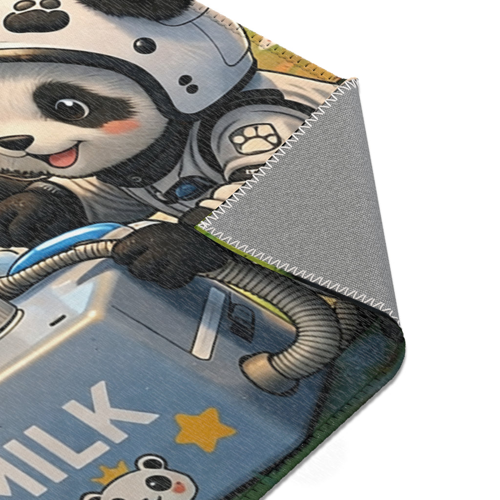Panda Pit Crew Area Rug — Cute Racing Scene Floor Mat