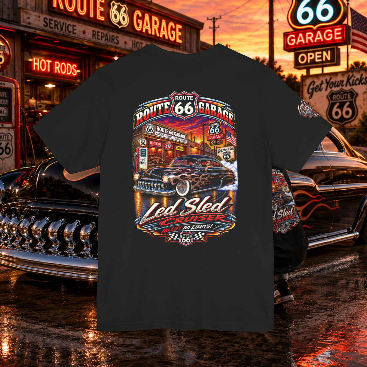 Lead Sled T-Shirt – Custom Cruiser Hot Rod Graphic Tee | Route 66 Garage