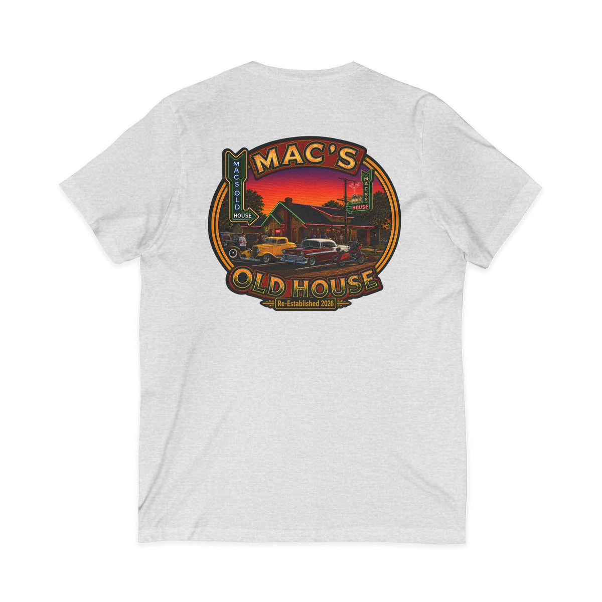 Mac’s Old House Re-Established 2026  V-Neck Tee