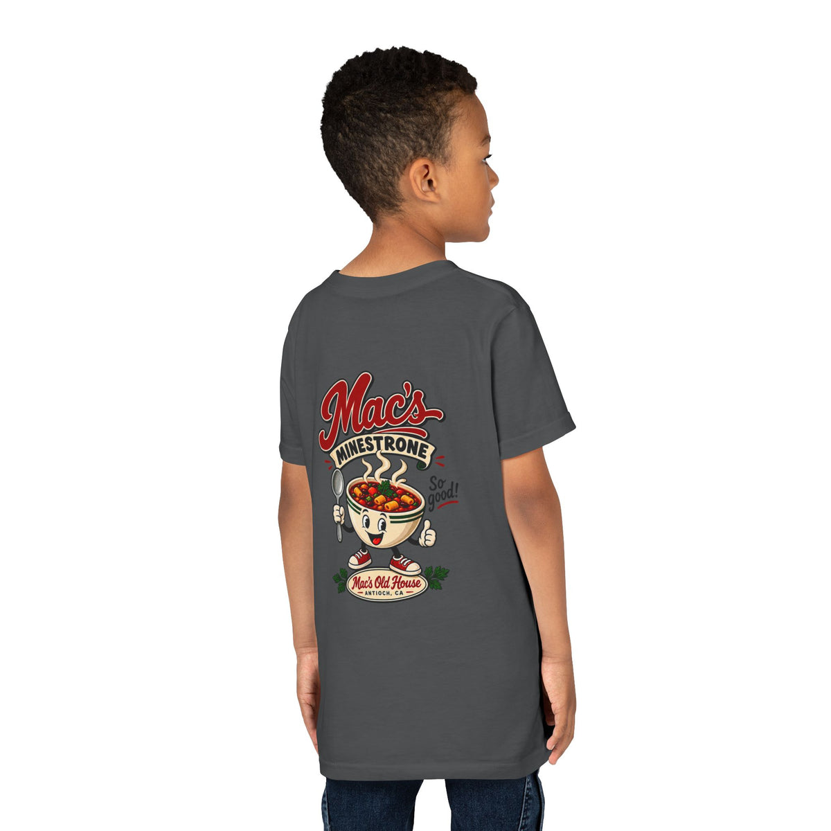 Youth Tee — "Mac's Minestrone" Retro Soup Logo
