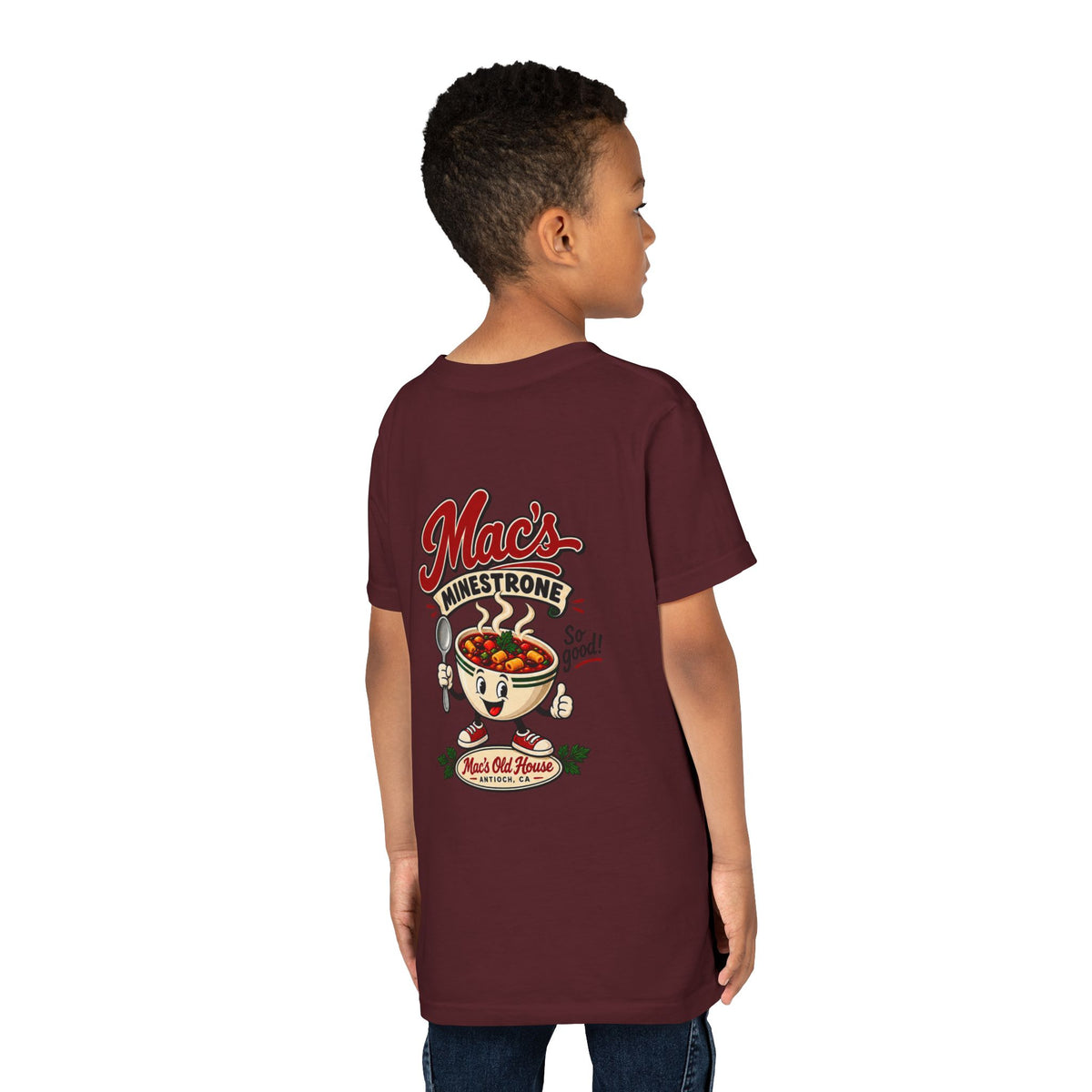 Youth Tee — "Mac's Minestrone" Retro Soup Logo
