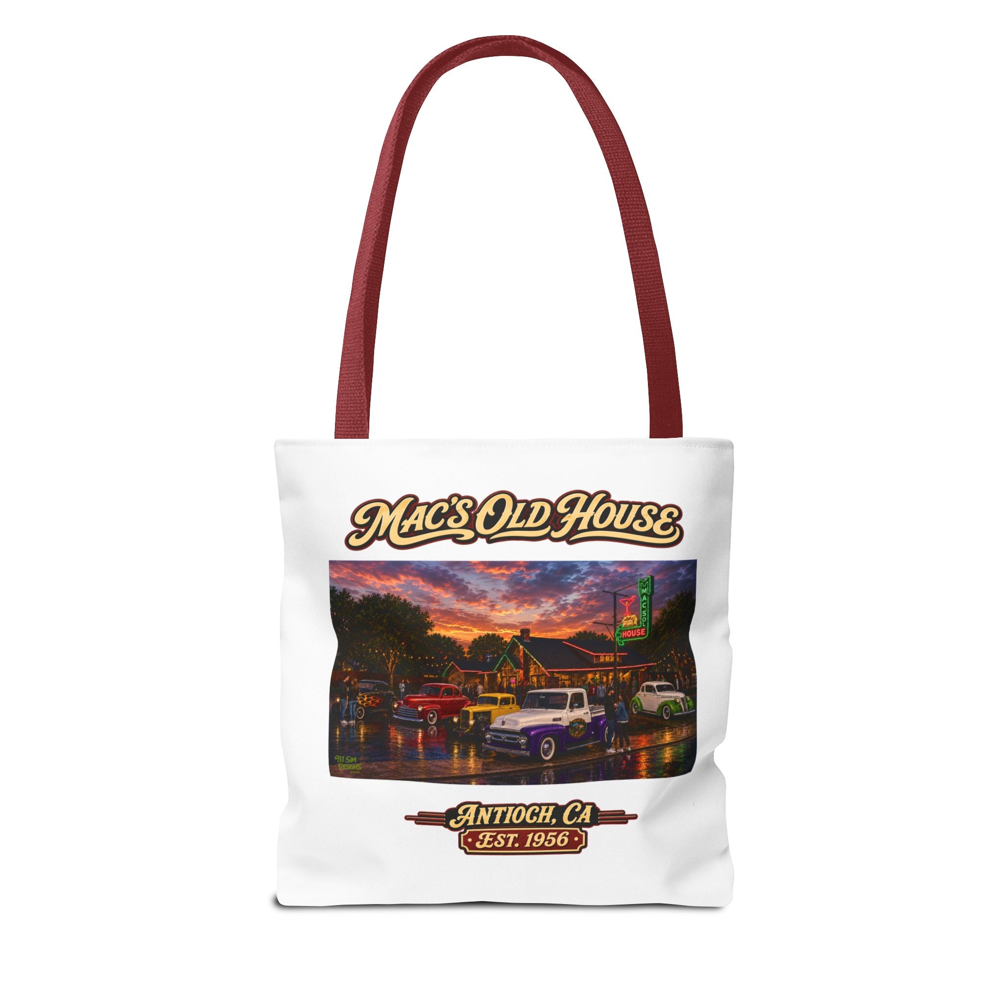 Mac's Old House Tote Bag — Vintage Route 66 Retro Diner Beach Town Carryall