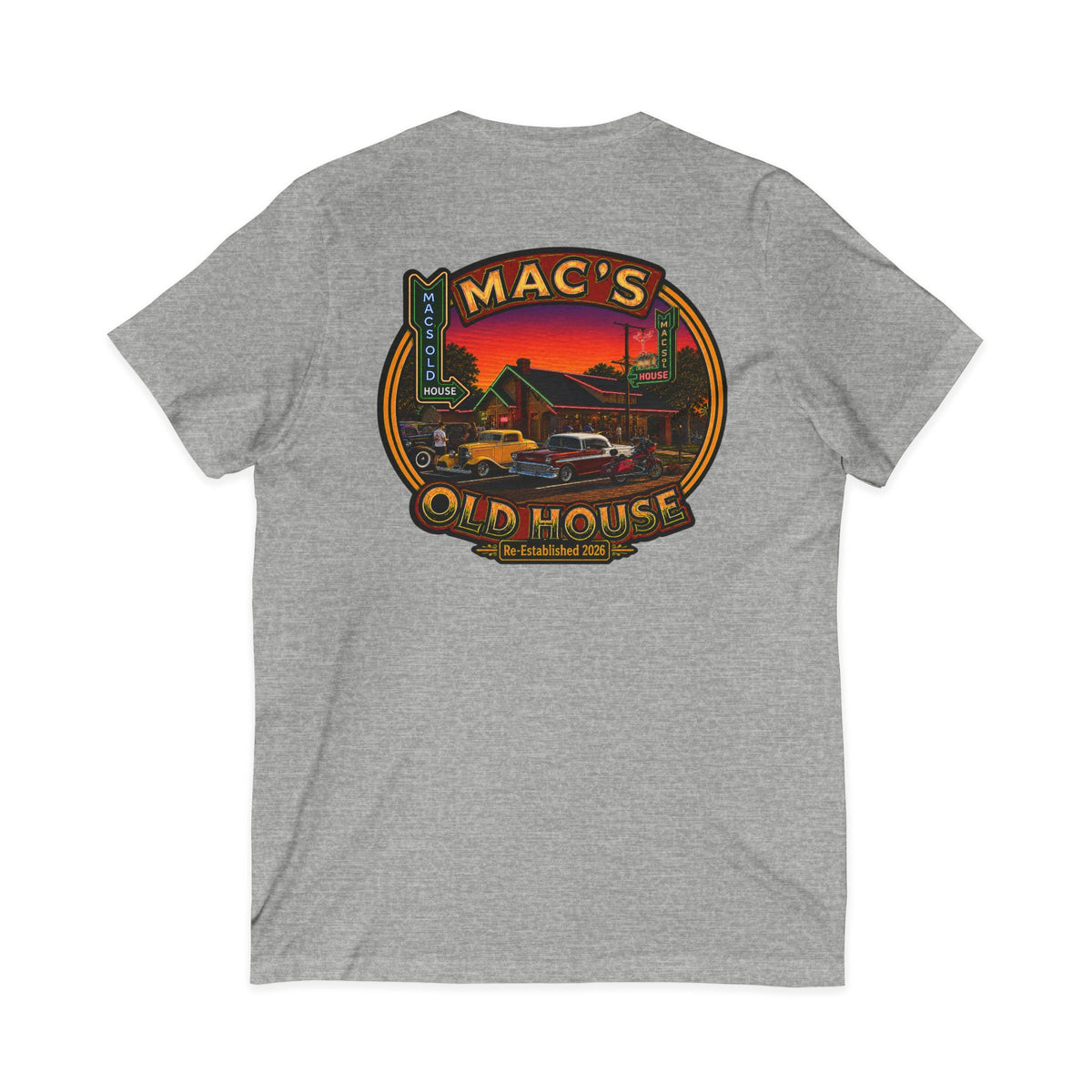 Mac’s Old House Re-Established 2026  V-Neck Tee