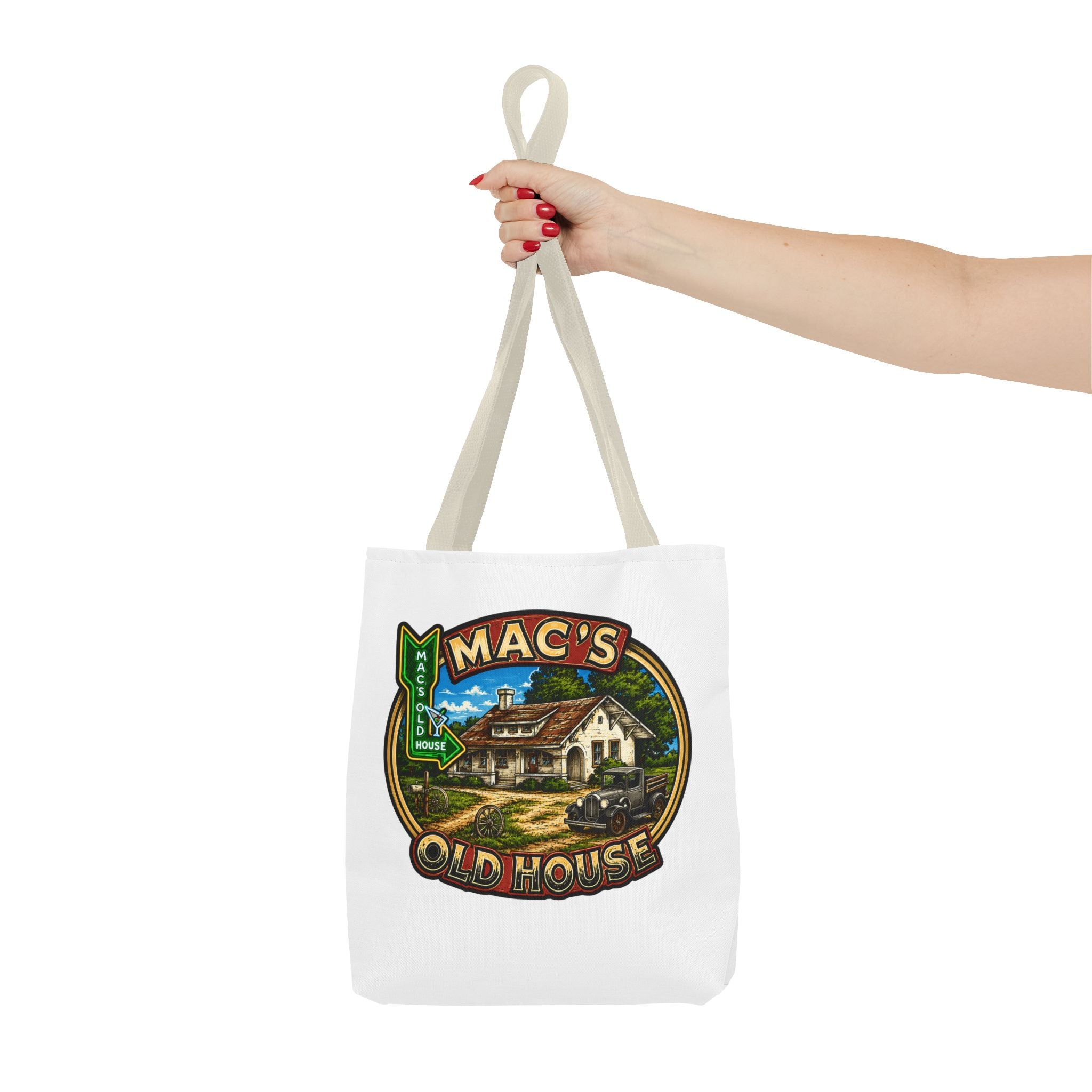 Mac's Old House Tote Bag — Vintage Route 66 Retro Diner Beach Town Carryall