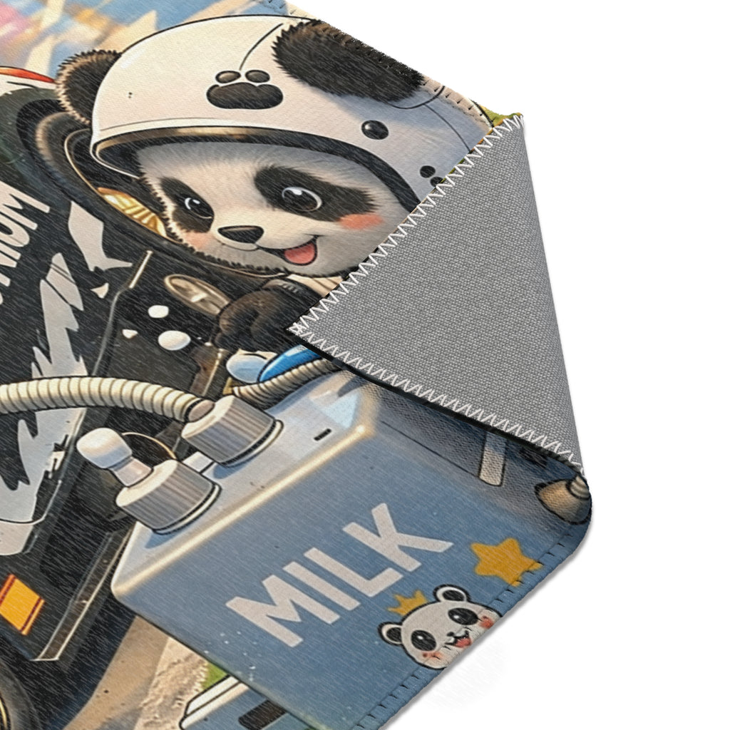 Panda Pit Crew Area Rug — Cute Racing Scene Floor Mat