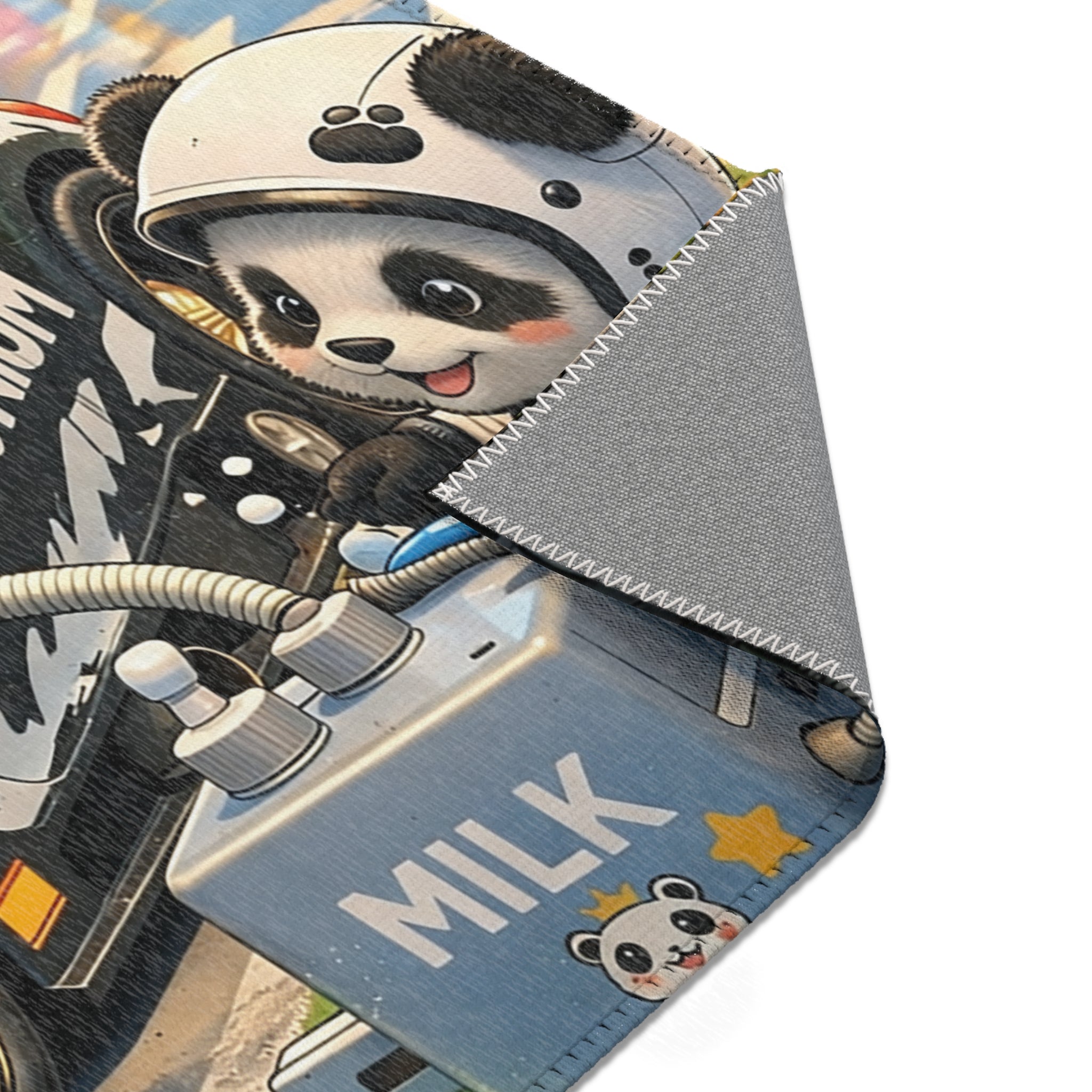 Panda Pit Crew Area Rug — Cute Racing Scene Floor Mat