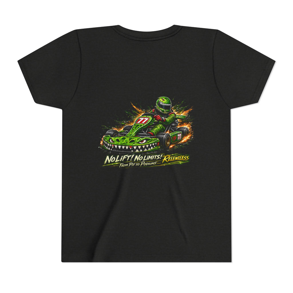 Youth Tee — "No Lift, No Limits" Green Go-Kart Racing Graphic