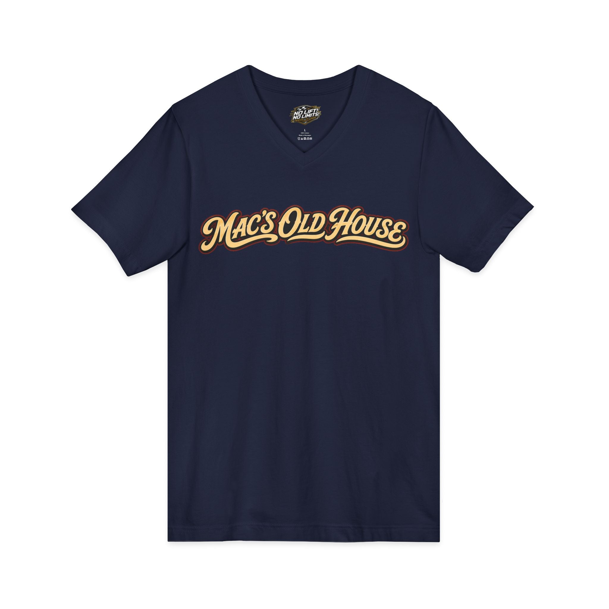 Mac's Old House V-Neck Tee — Retro Diner & Classic Cars Graphic Shirt