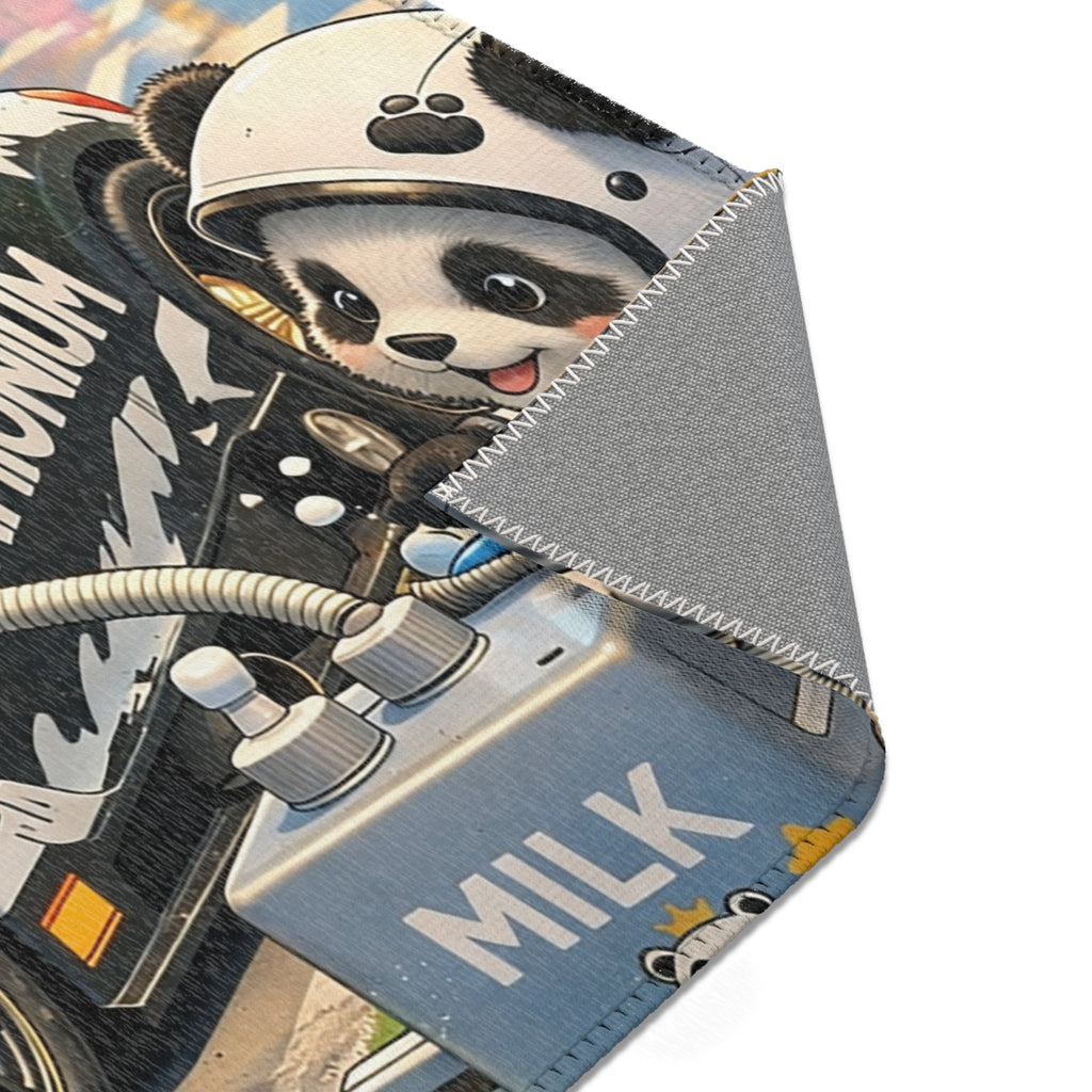 Panda Pit Crew Area Rug — Cute Racing Scene Floor Mat