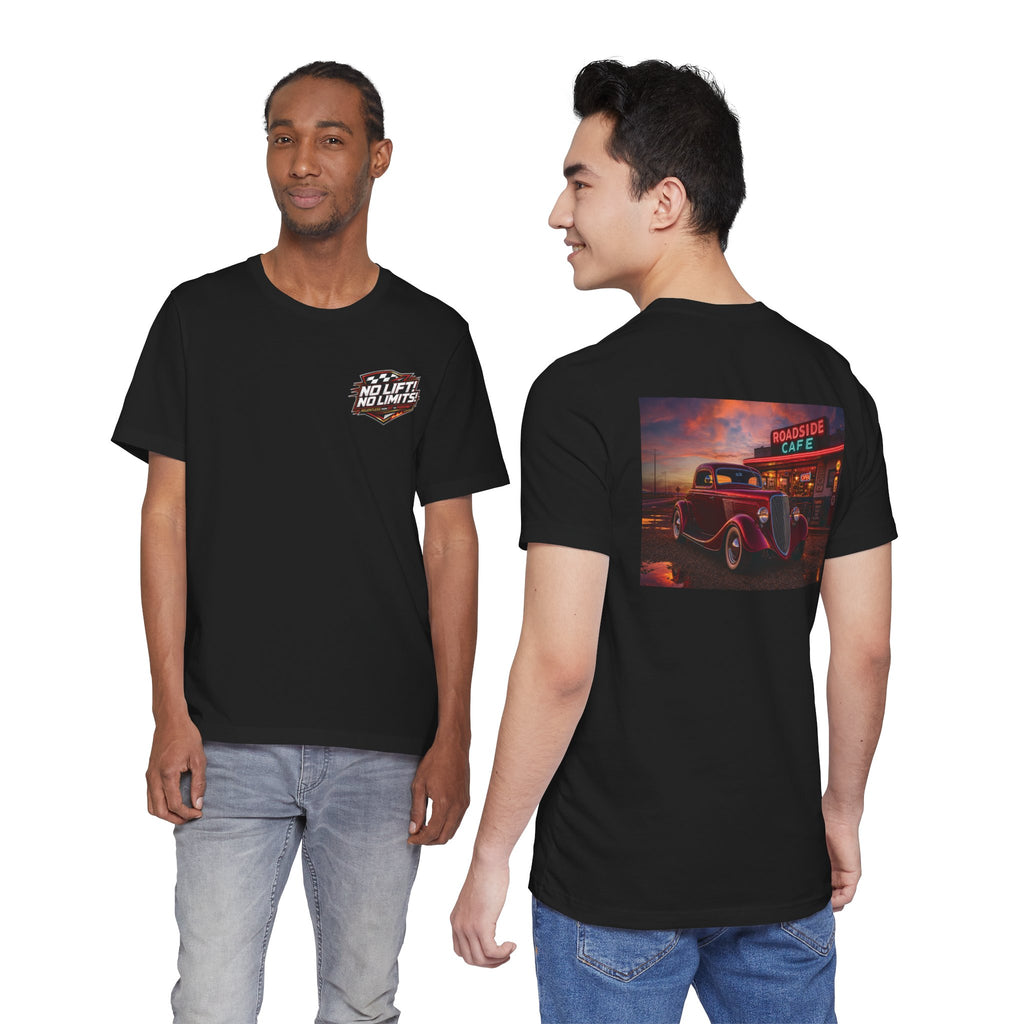 Classic Car Tee – 'No Limits' Retro Roadside Café Graphic Shirt