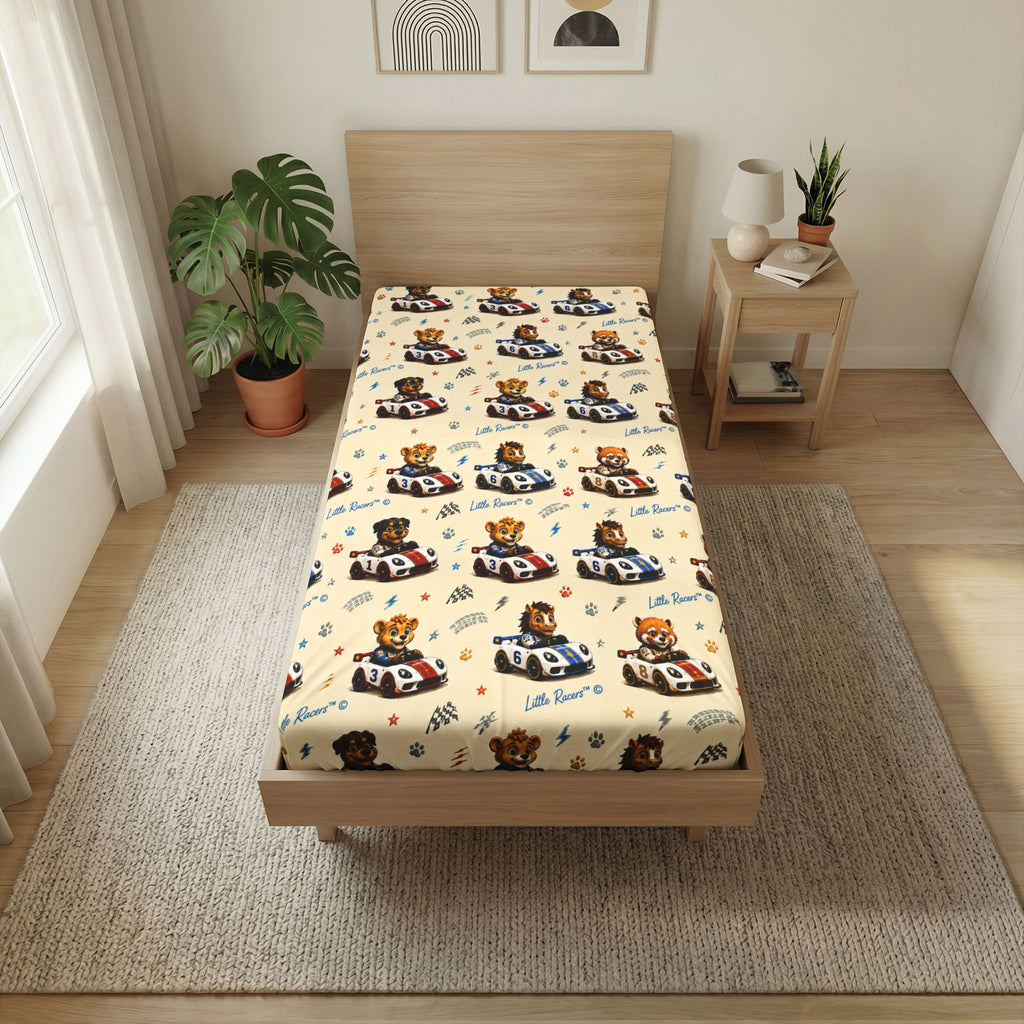 Little Racers™Twin Sheet - Cute Car Print Flat Sheet for Boys & Girls