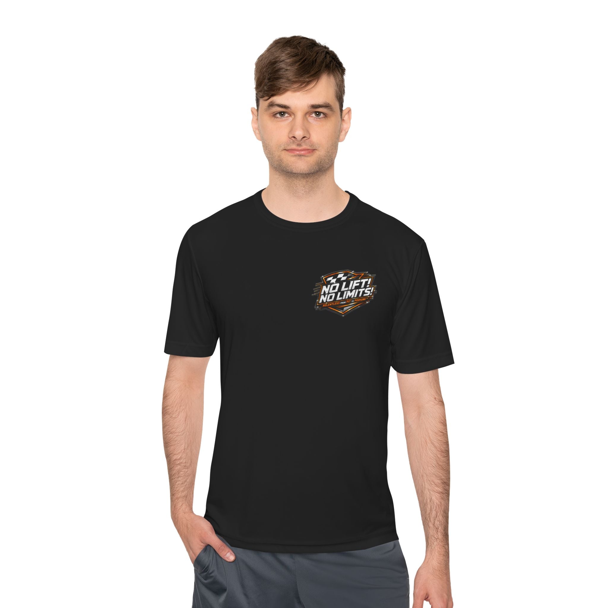 Racing Tee — "No Lift! No Limits!" Sports Car Graphic Moisture-Wicking Shirt