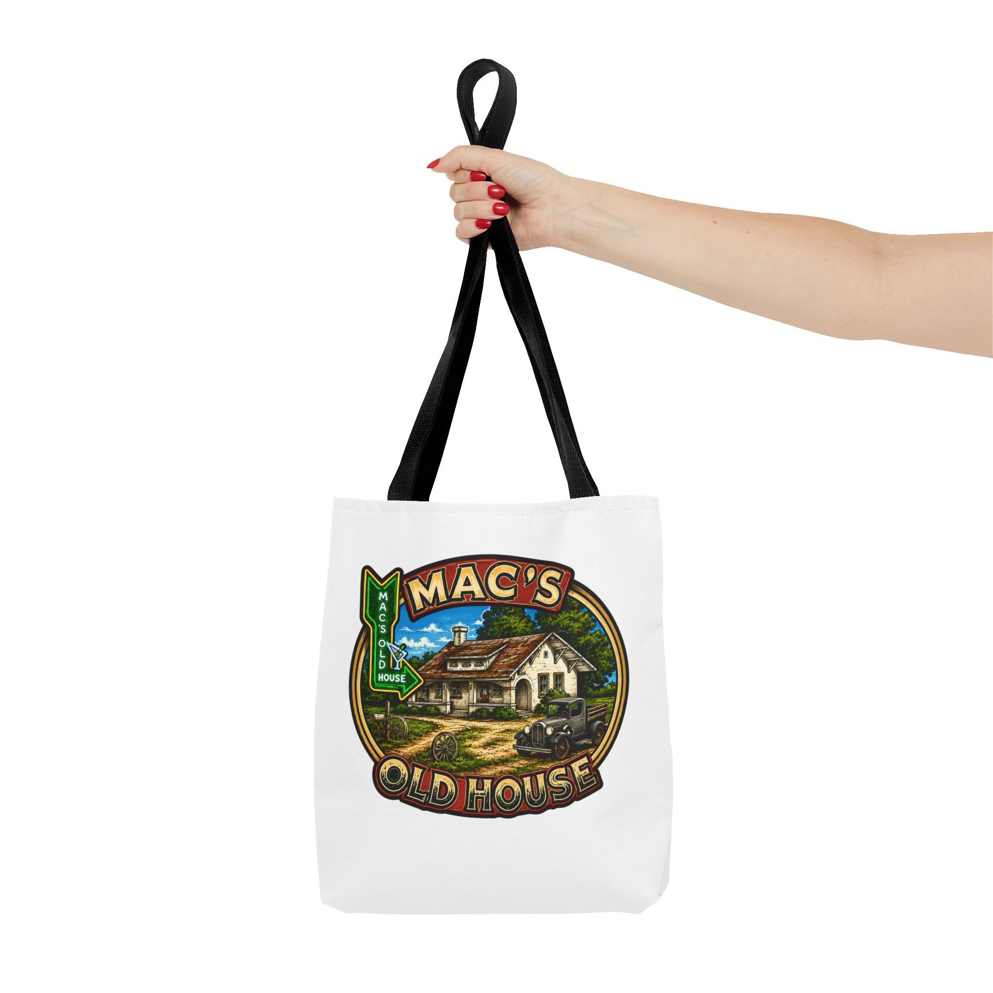 Mac's Old House Tote Bag — Vintage Route 66 Retro Diner Beach Town Carryall