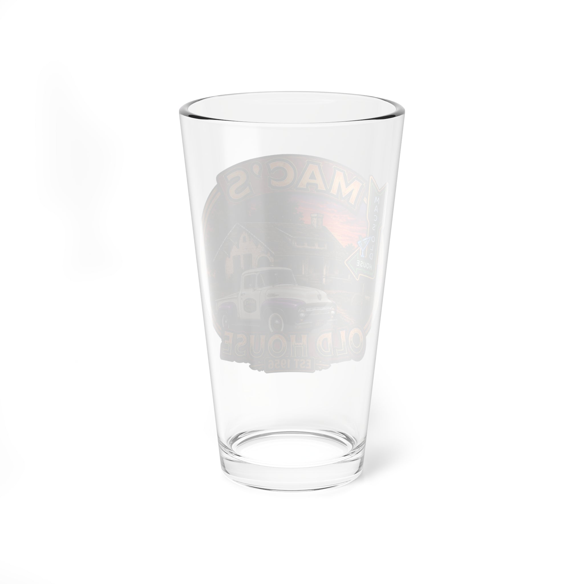 Mixing Glass - Mac’s Old House 16oz Pint Glass with Retro House