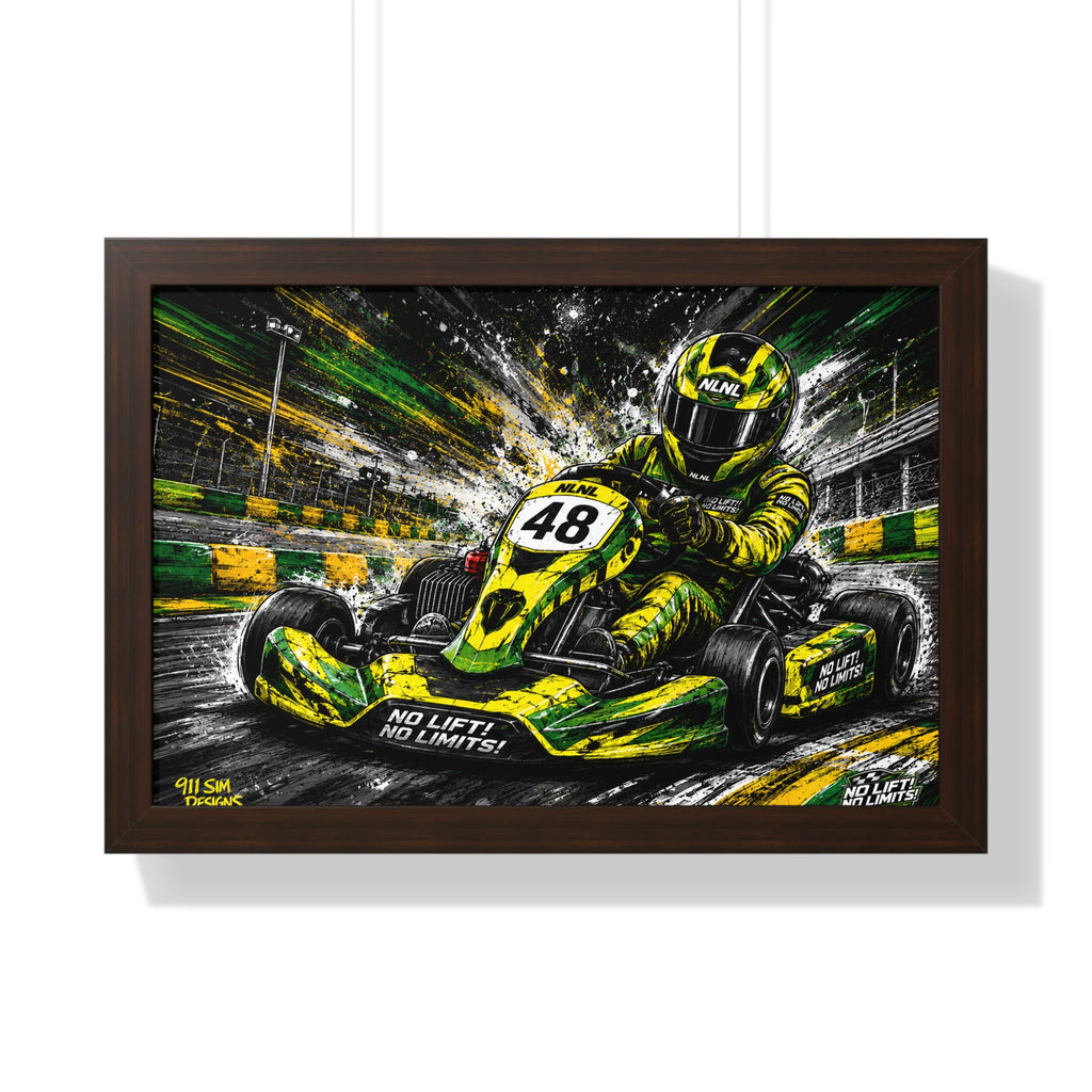 Go-Kart Racing Framed Poster — "No Limits" High-Speed Track Art