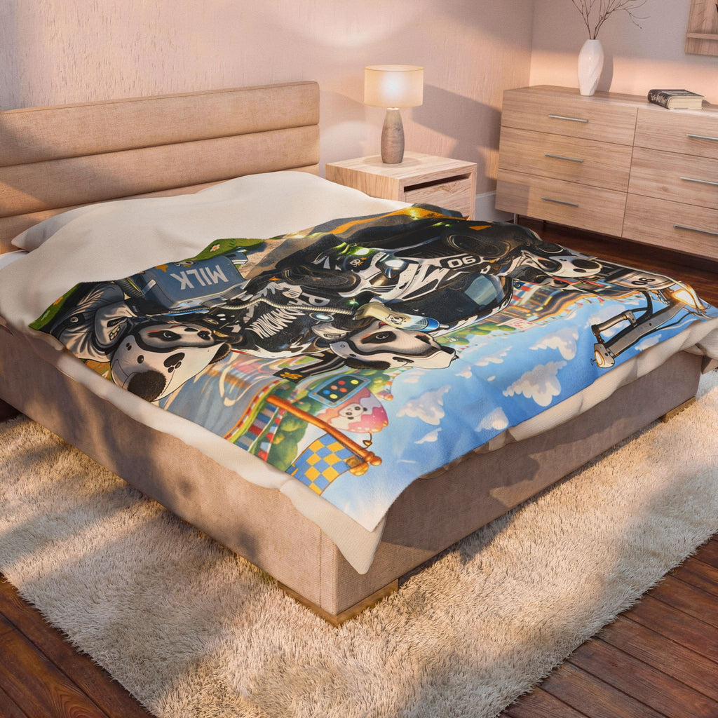 Pandamonium Milk Refill Racing Blanket— Cute Racing Cartoon Throw for Kids