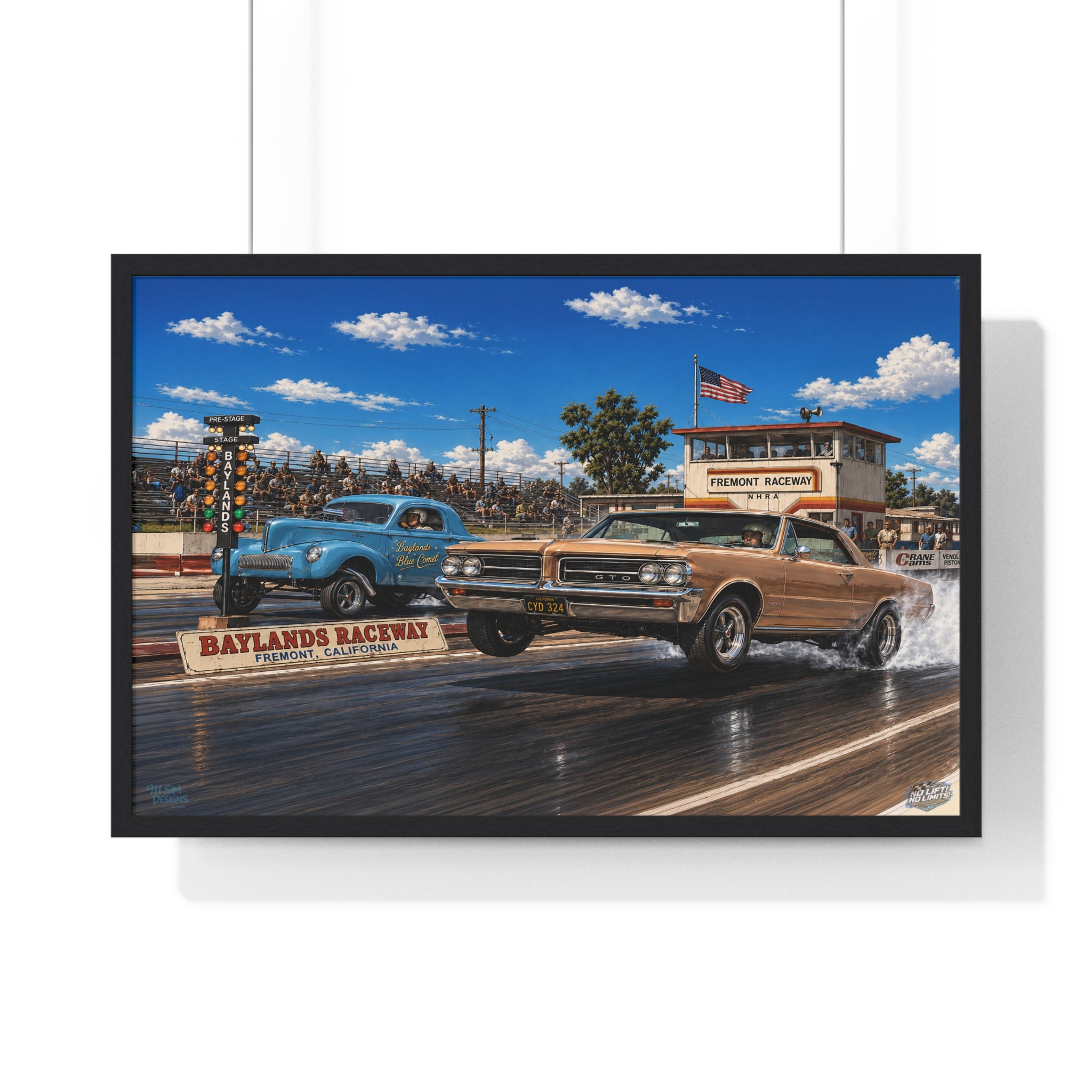 Drag Race Vintage Poster — Horizontal Framed Poster | Baylands Raceway Classic Cars Print