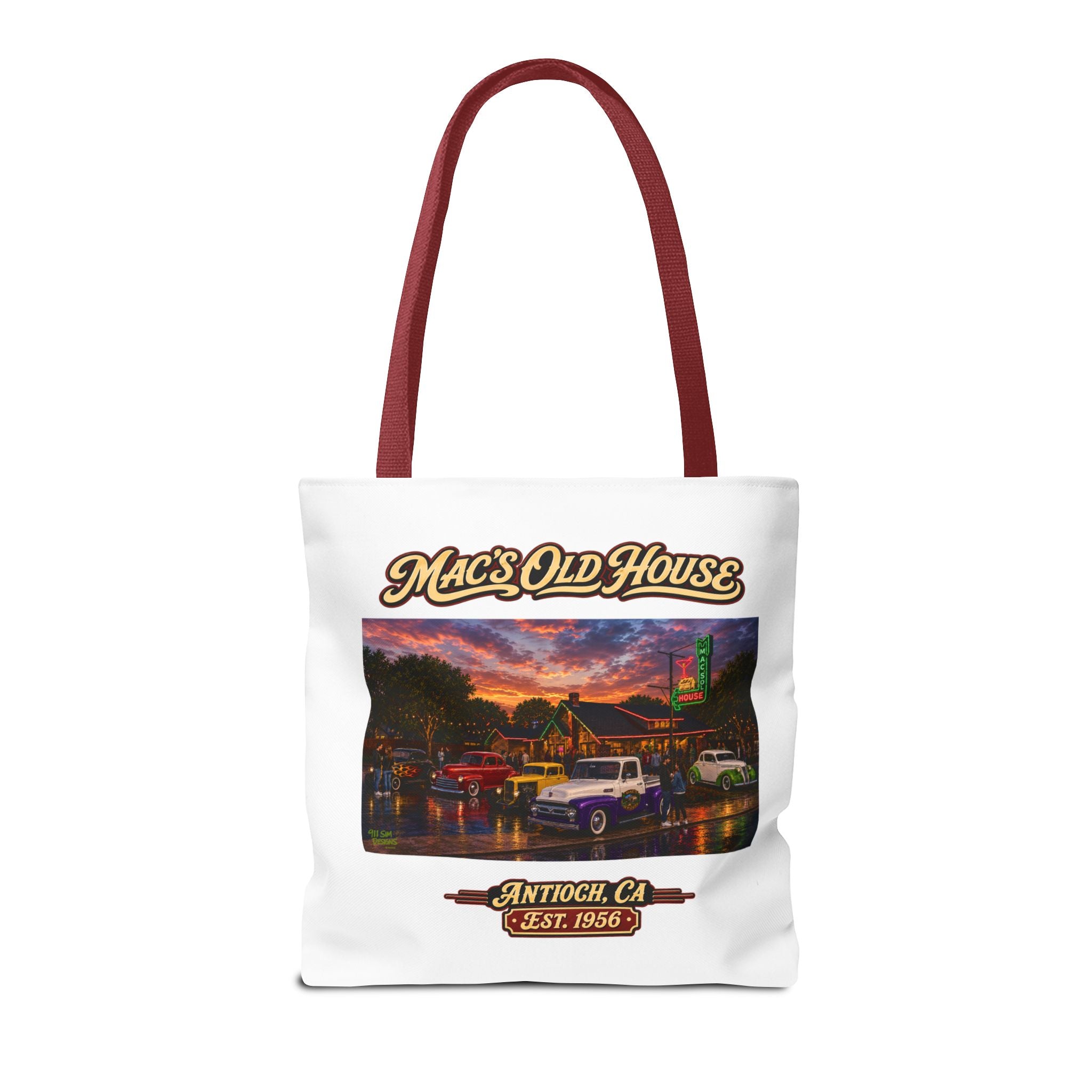 Mac's Old House Tote Bag — Vintage Route 66 Retro Diner Beach Town Carryall