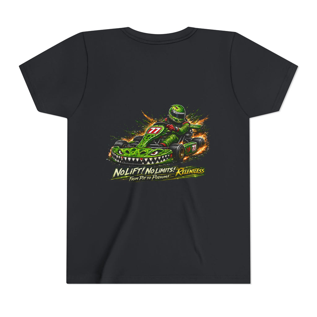 Youth Tee — "No Lift, No Limits" Green Go-Kart Racing Graphic