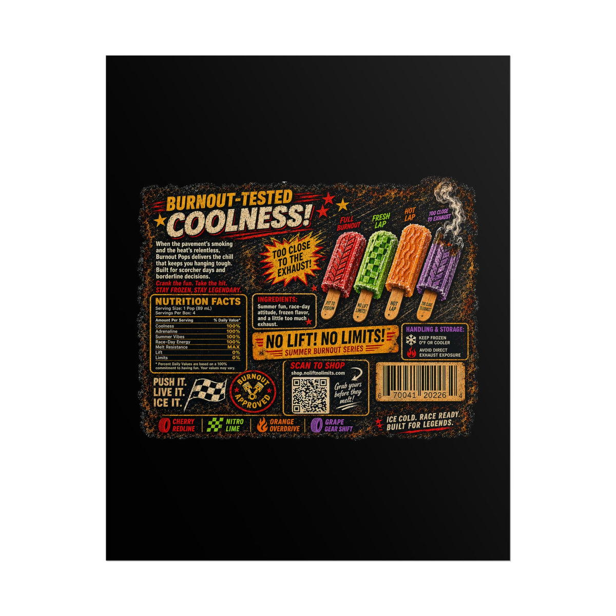 Rolled Poster — Retro 'Burnout-Tested Coolness' Popsicle Label Art