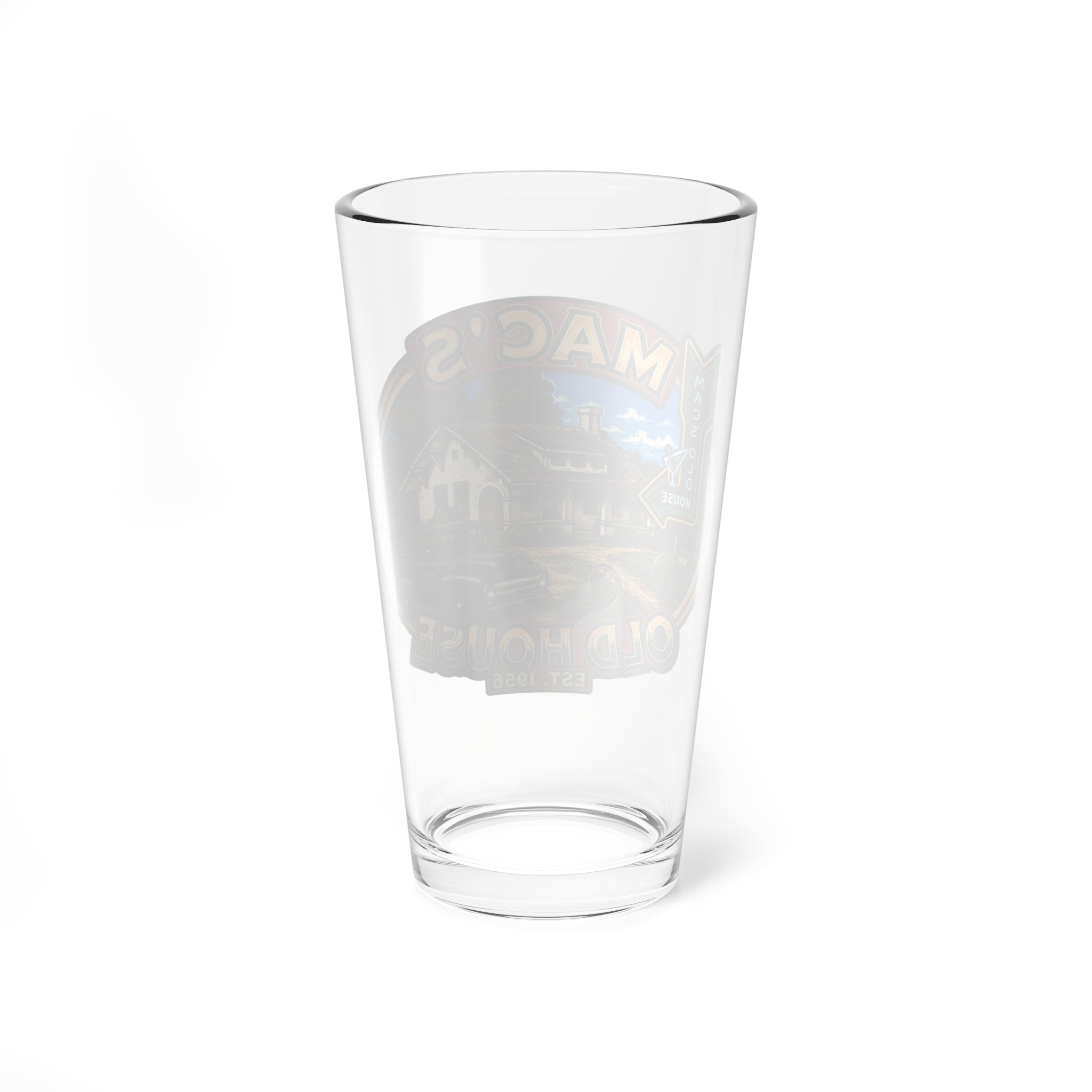 Mixing Glass - Mac’s Old House 16oz Pint Glass with Retro House