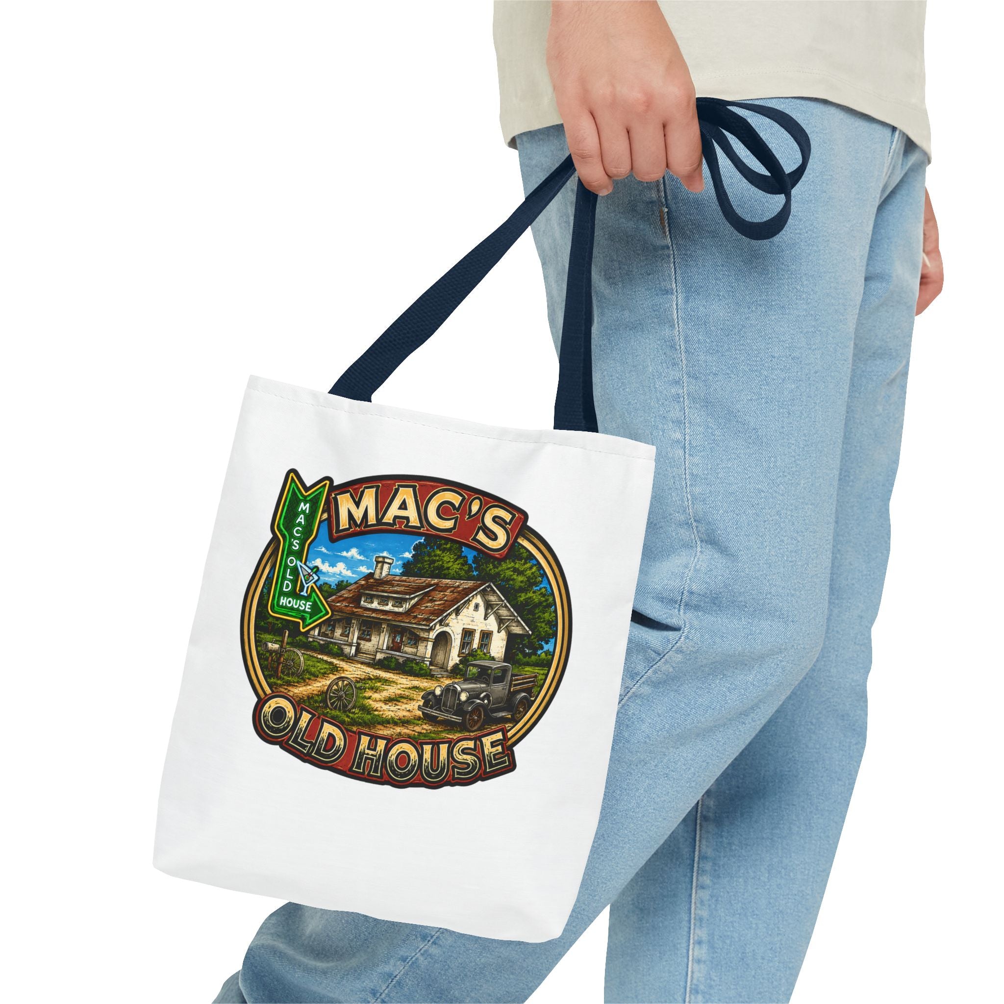 Mac's Old House Tote Bag — Vintage Route 66 Retro Diner Beach Town Carryall