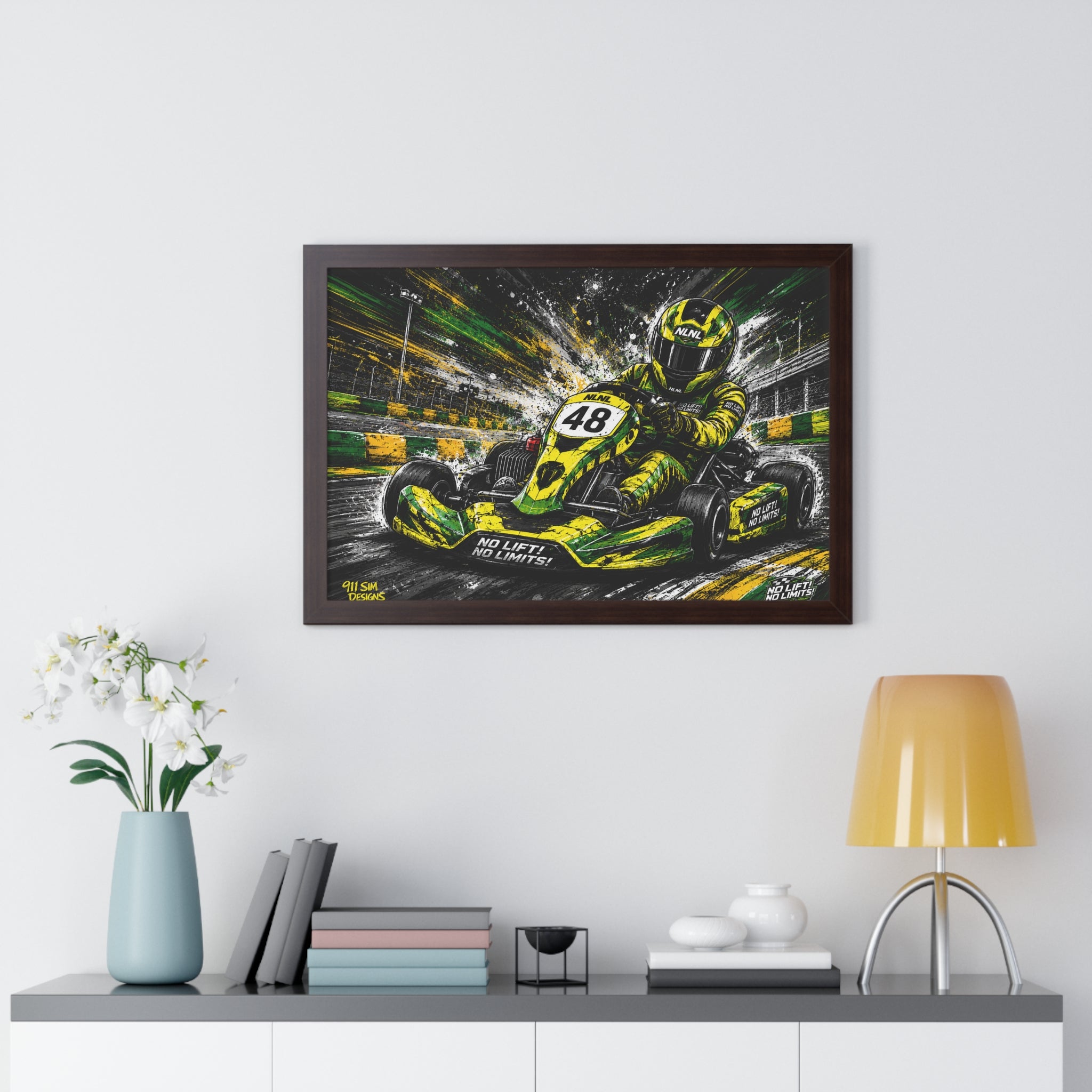 Go-Kart Racing Framed Poster — "No Limits" High-Speed Track Art