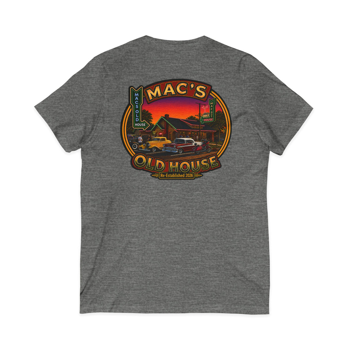 Mac’s Old House Re-Established 2026  V-Neck Tee