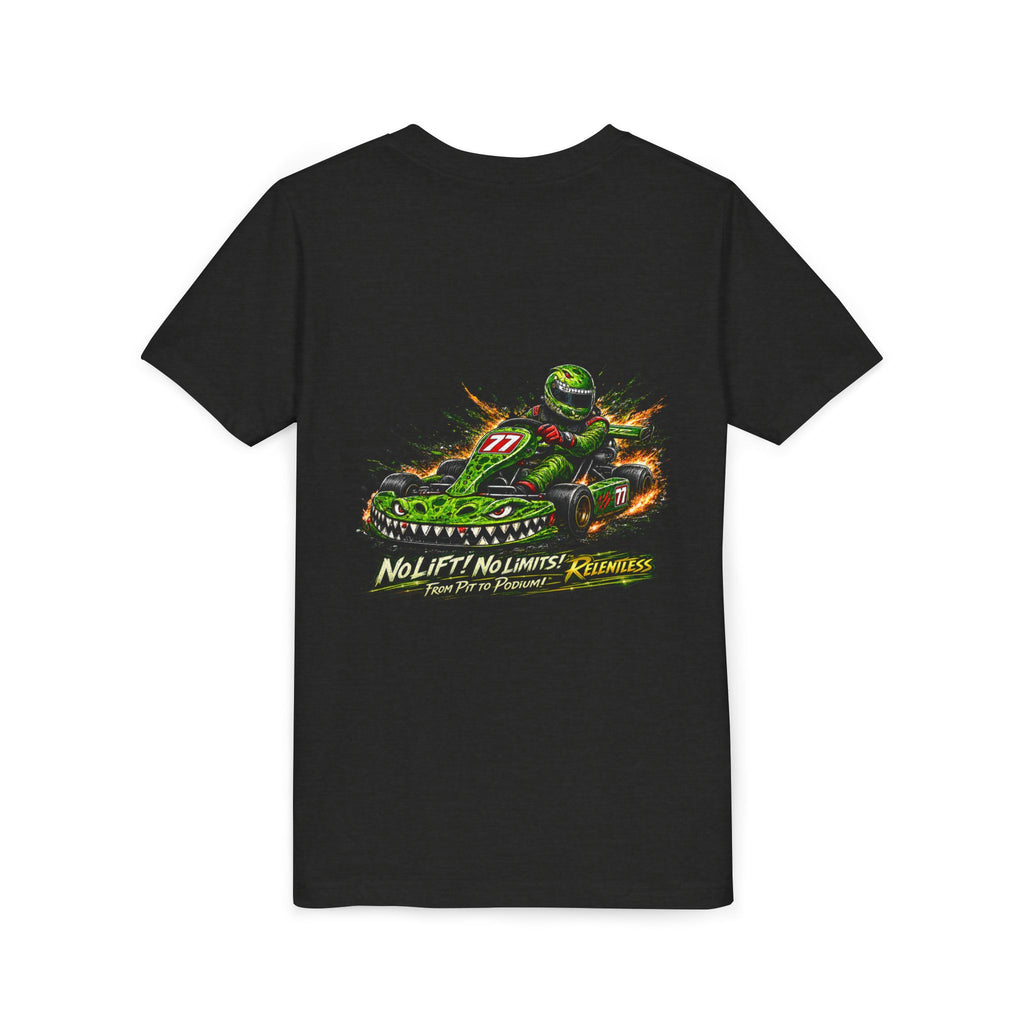 Youth Tee — "No Lift, No Limits" Green Go-Kart Racing Graphic