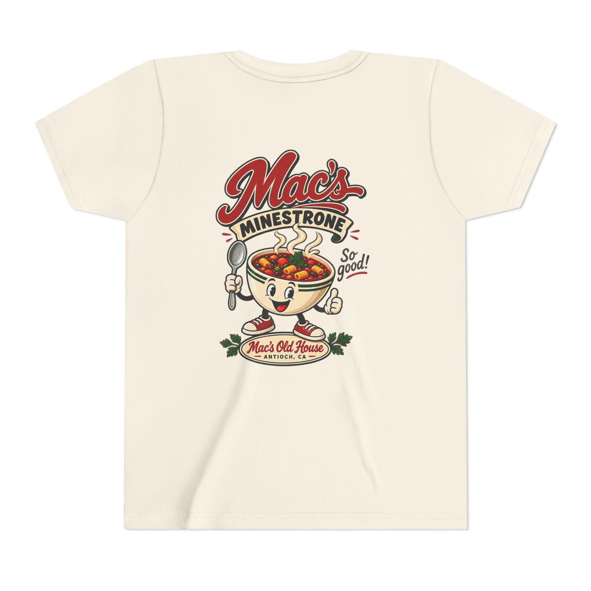 Youth Tee — "Mac's Minestrone" Retro Soup Logo