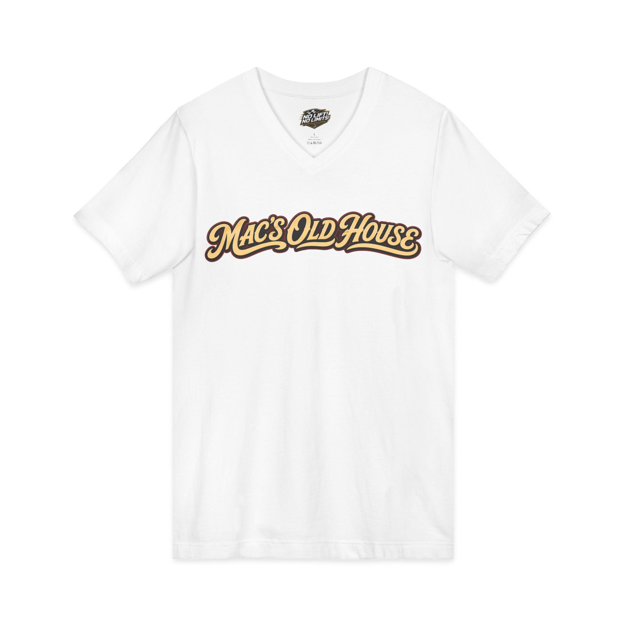 Mac's Old House V-Neck Tee — Retro Diner & Classic Cars Graphic Shirt