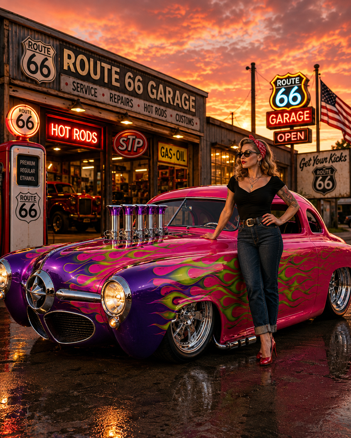 Studebaker T-Shirt – Neon Flash Classic Car Graphic Tee | Route 66 Garage