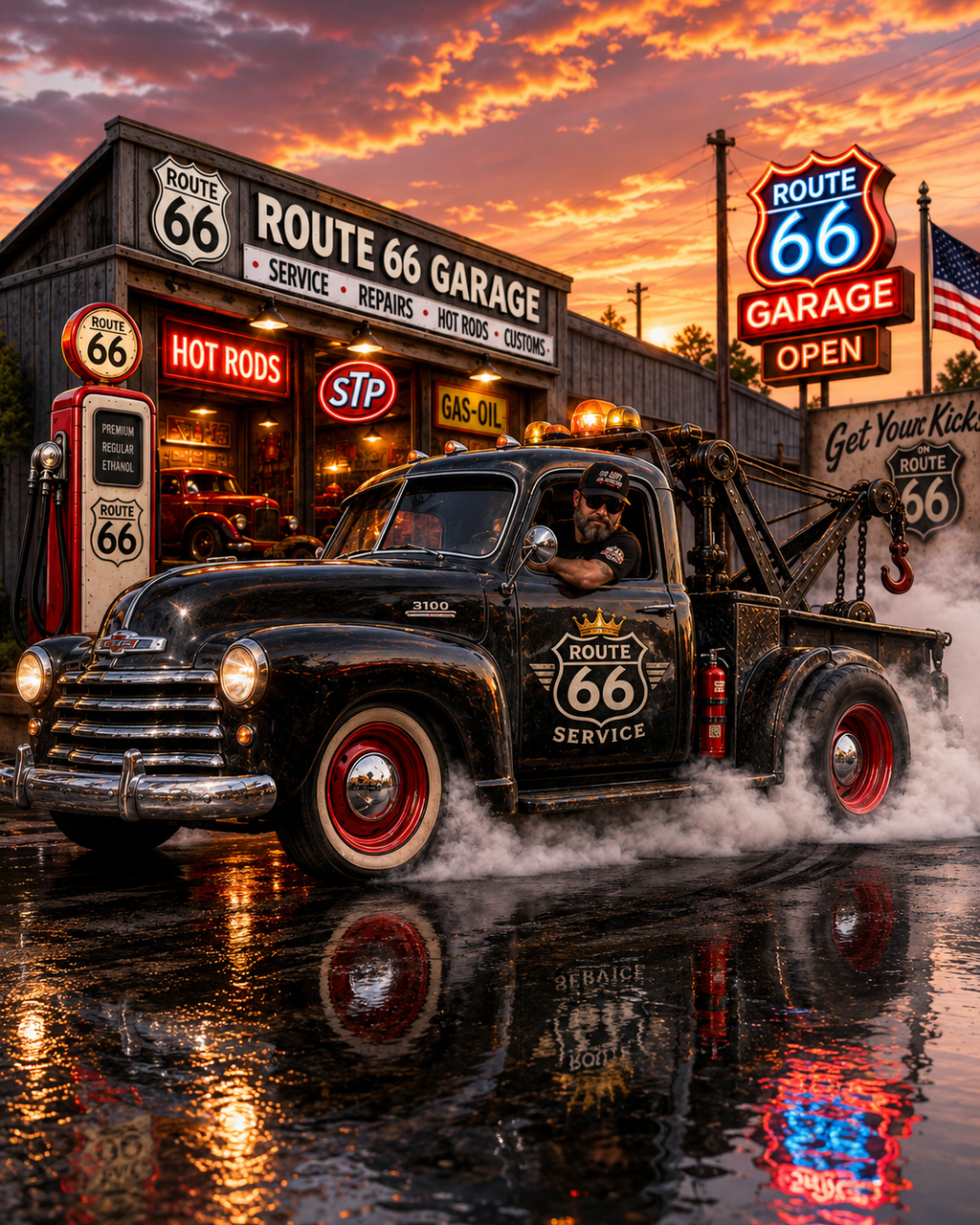 Vintage Tow Truck T-Shirt – Roadside Service Graphic Tee | Route 66 Garage