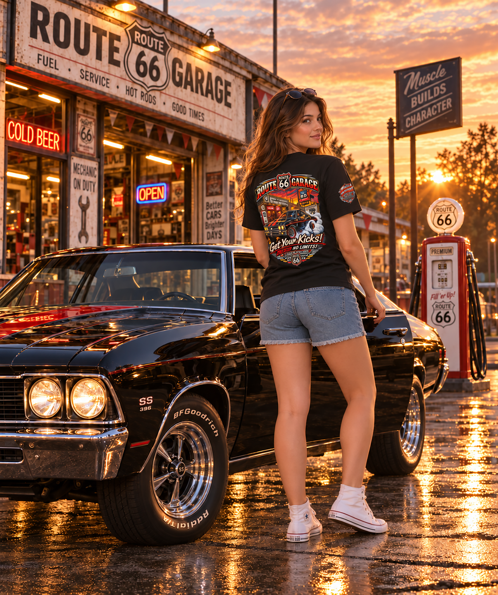 Muscle Car Burnout T-Shirt – Classic American Muscle Graphic Tee | Route 66 Garage
