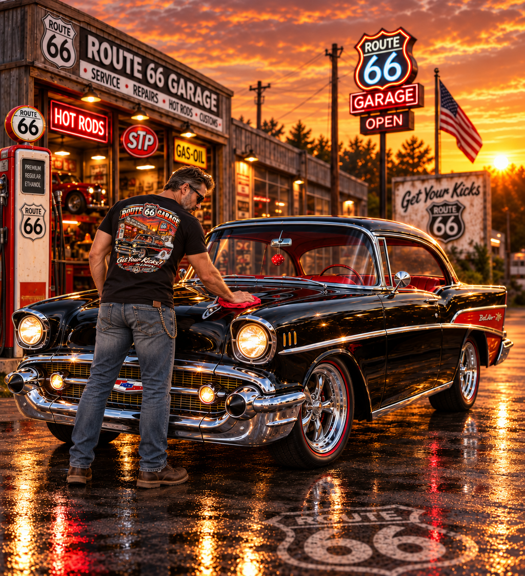 1957 Chevy Bel Air T-Shirt – Classic Car Graphic Tee | Route 66 Garage