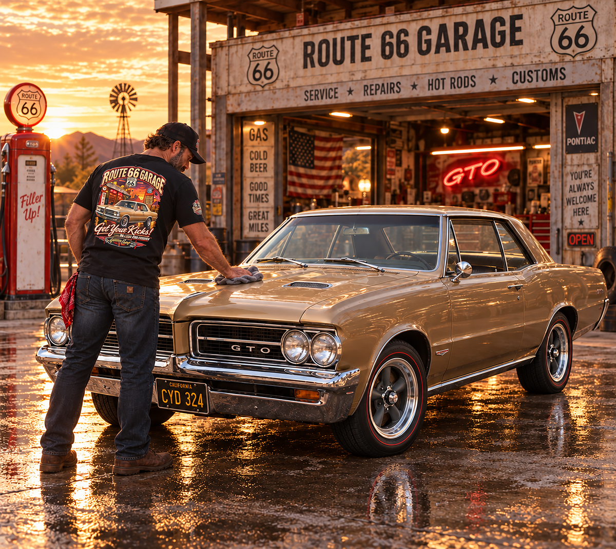 Pontiac GTO T-Shirt – Golden Goat Muscle Car Tee | Route 66 Garage