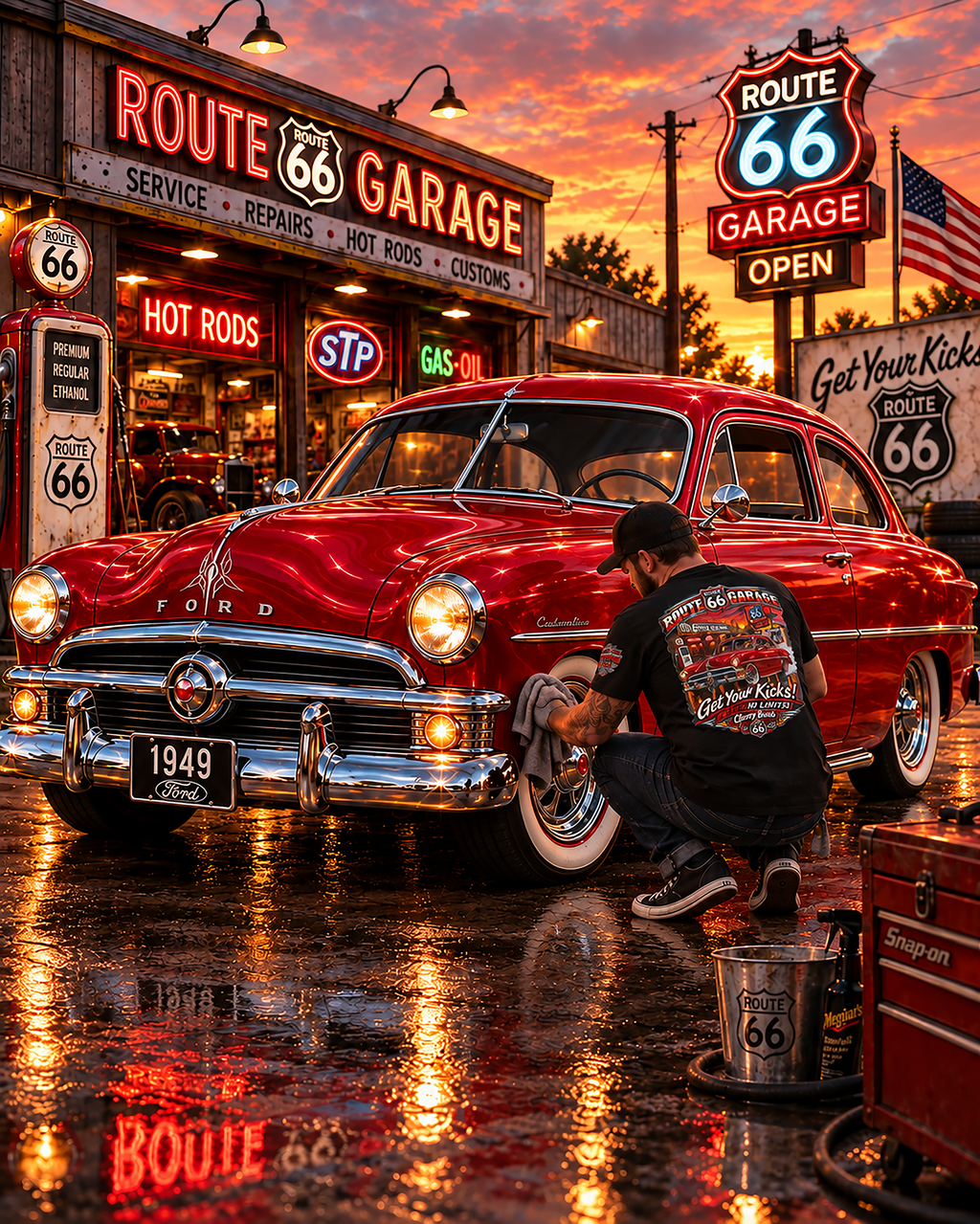 Route 66 Garage – Cherry Bomb ’49 Ford Tee