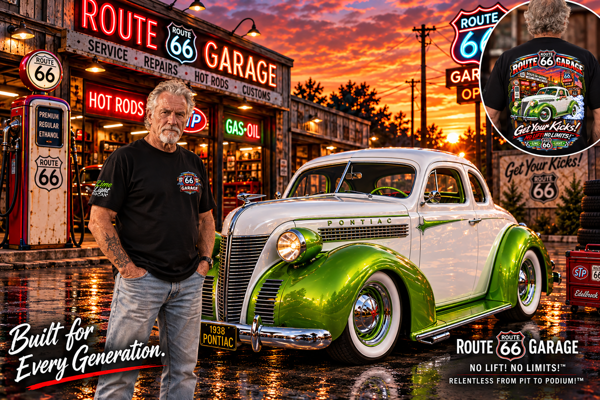 Classic Car T-Shirt – Get Your Kicks Route 66 Graphic Tee | Route 66 Garage