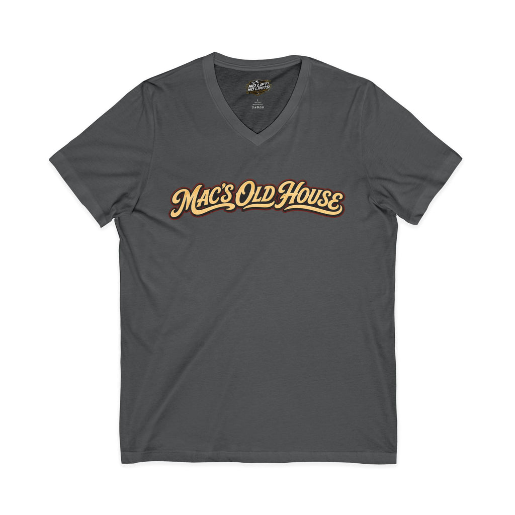 Mac's Old House V-Neck Tee — Retro Diner & Classic Cars Graphic Shirt