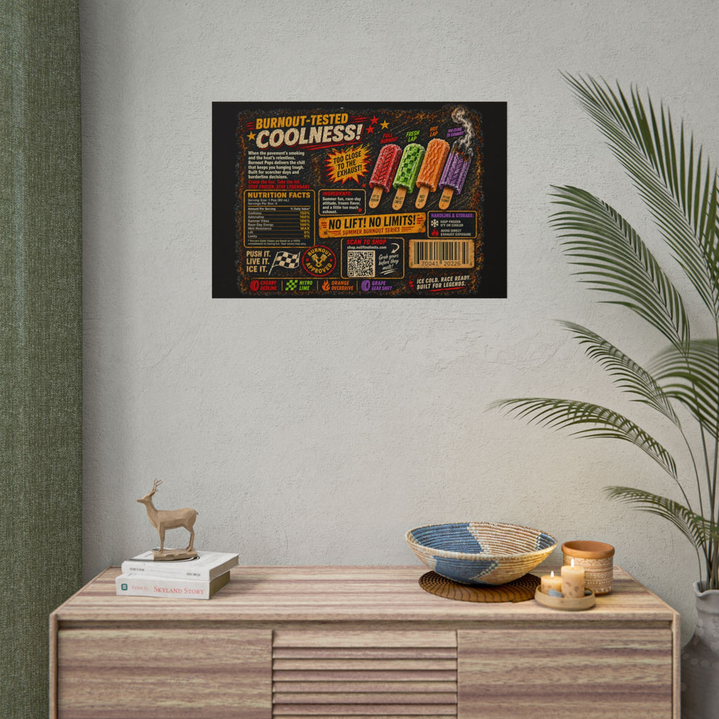 Rolled Poster — Retro 'Burnout-Tested Coolness' Popsicle Label Art