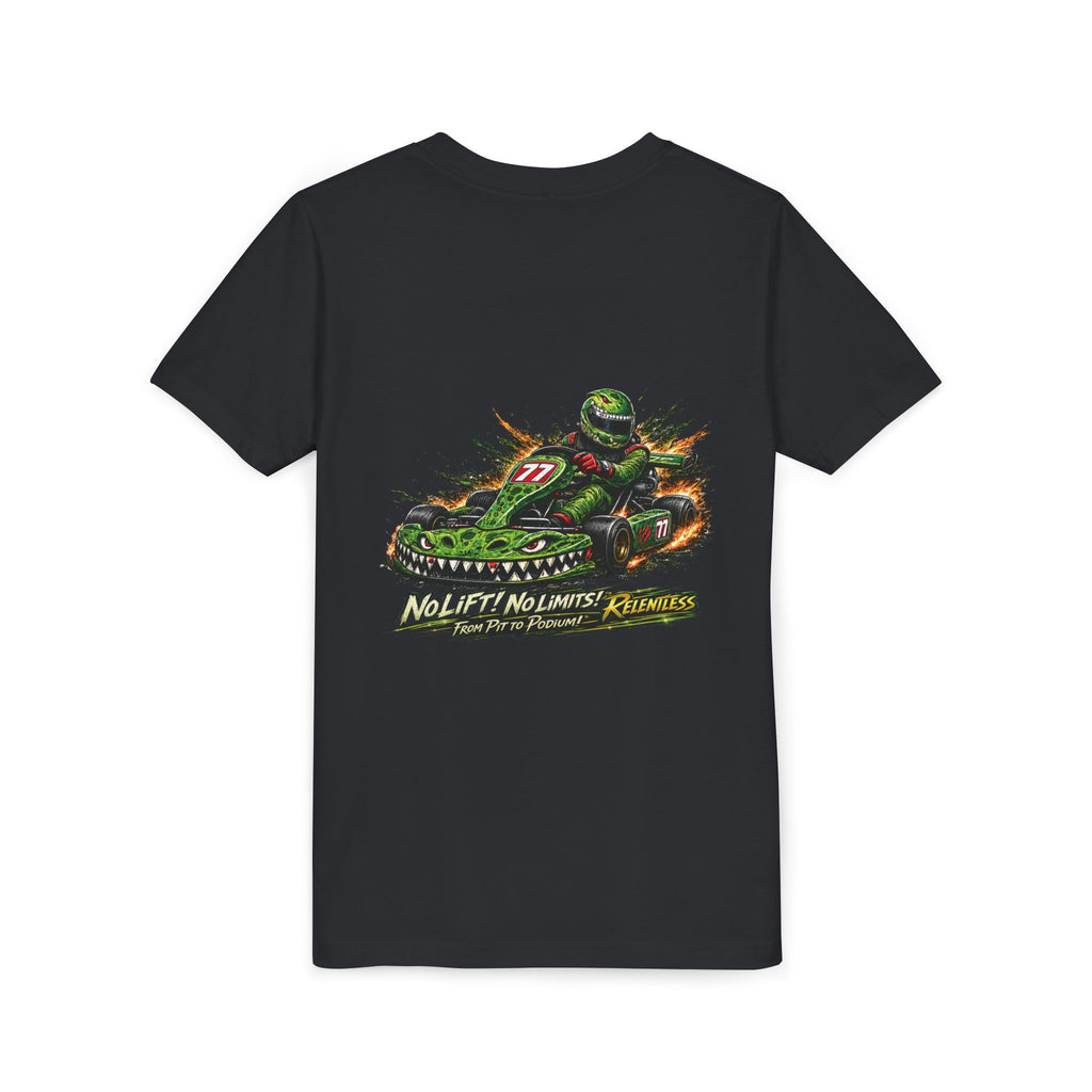 Youth Tee — "No Lift, No Limits" Green Go-Kart Racing Graphic