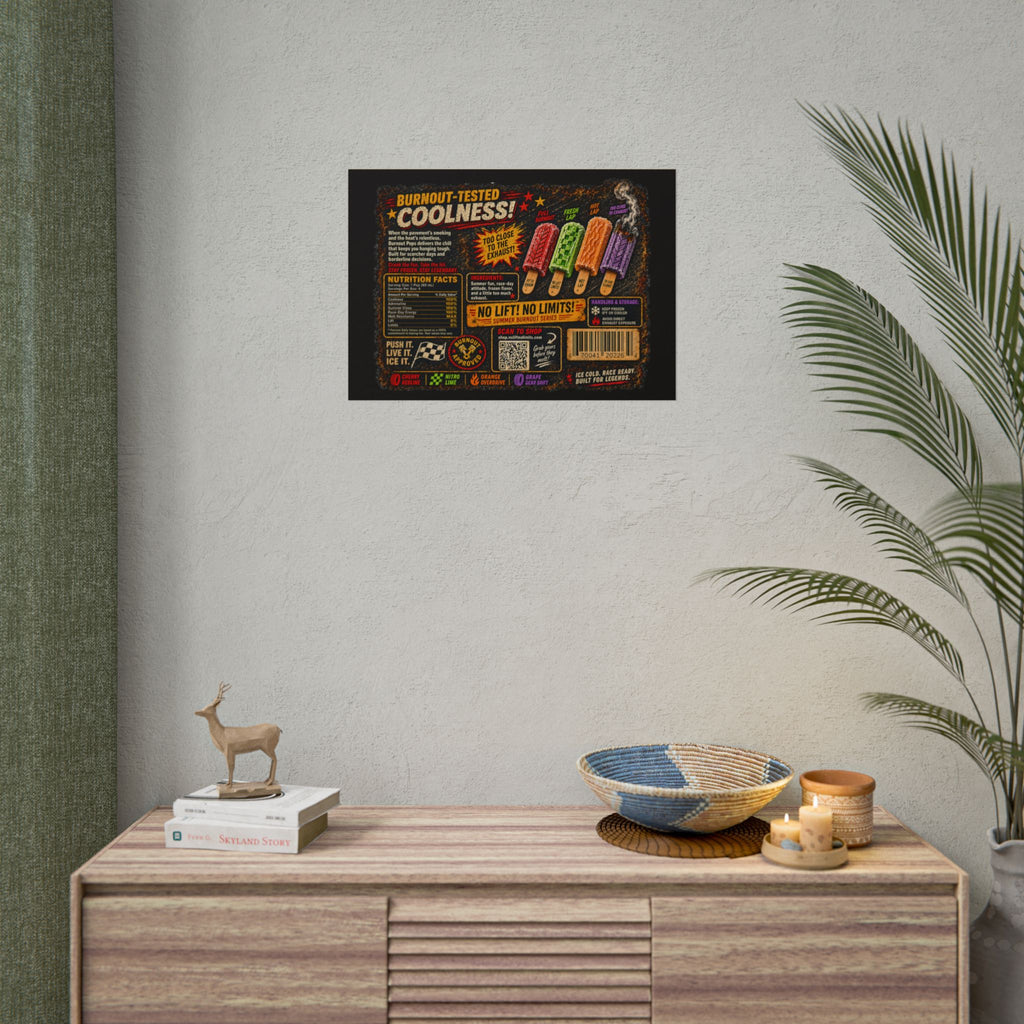 Rolled Poster — Retro 'Burnout-Tested Coolness' Popsicle Label Art