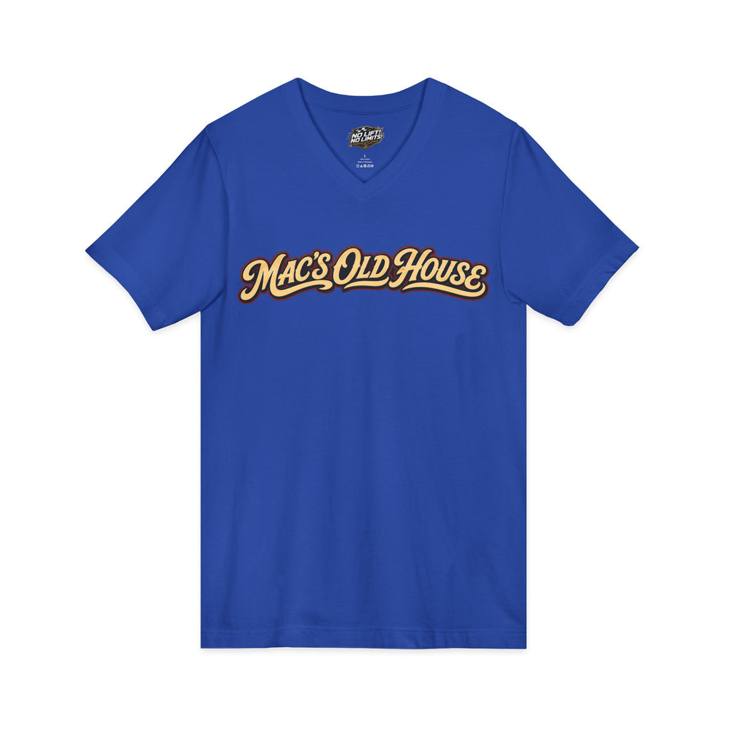 Mac's Old House V-Neck Tee — Retro Diner & Classic Cars Graphic Shirt